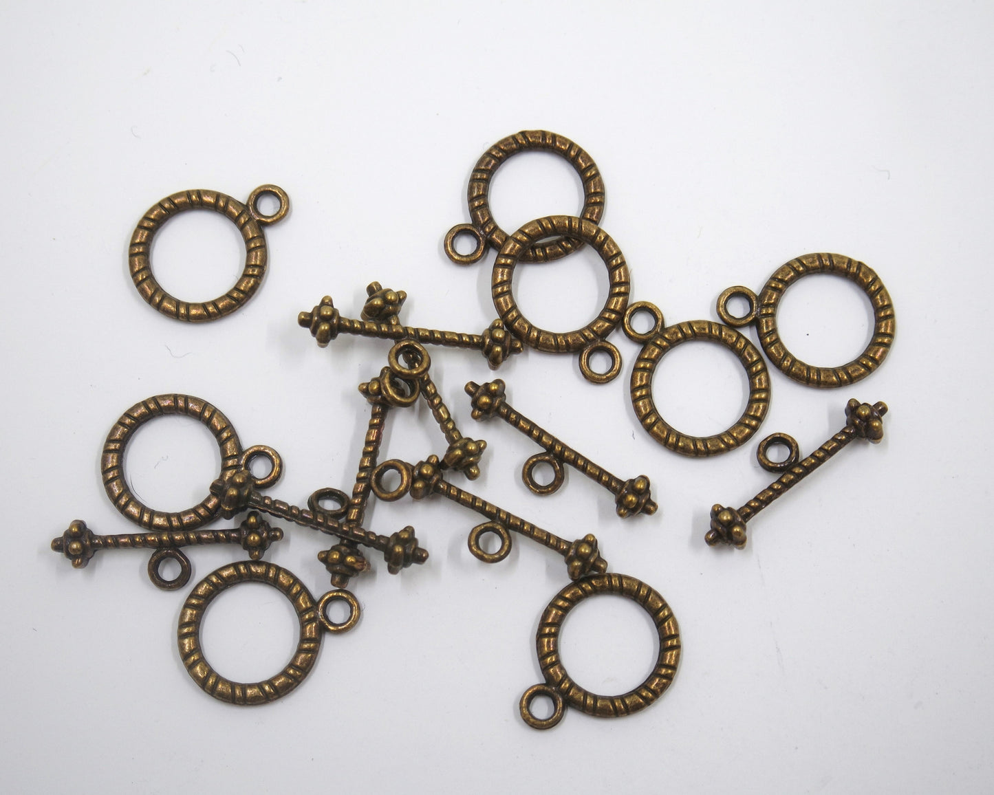 Textured Circle Toggle Clasp Antique Brass Tone
