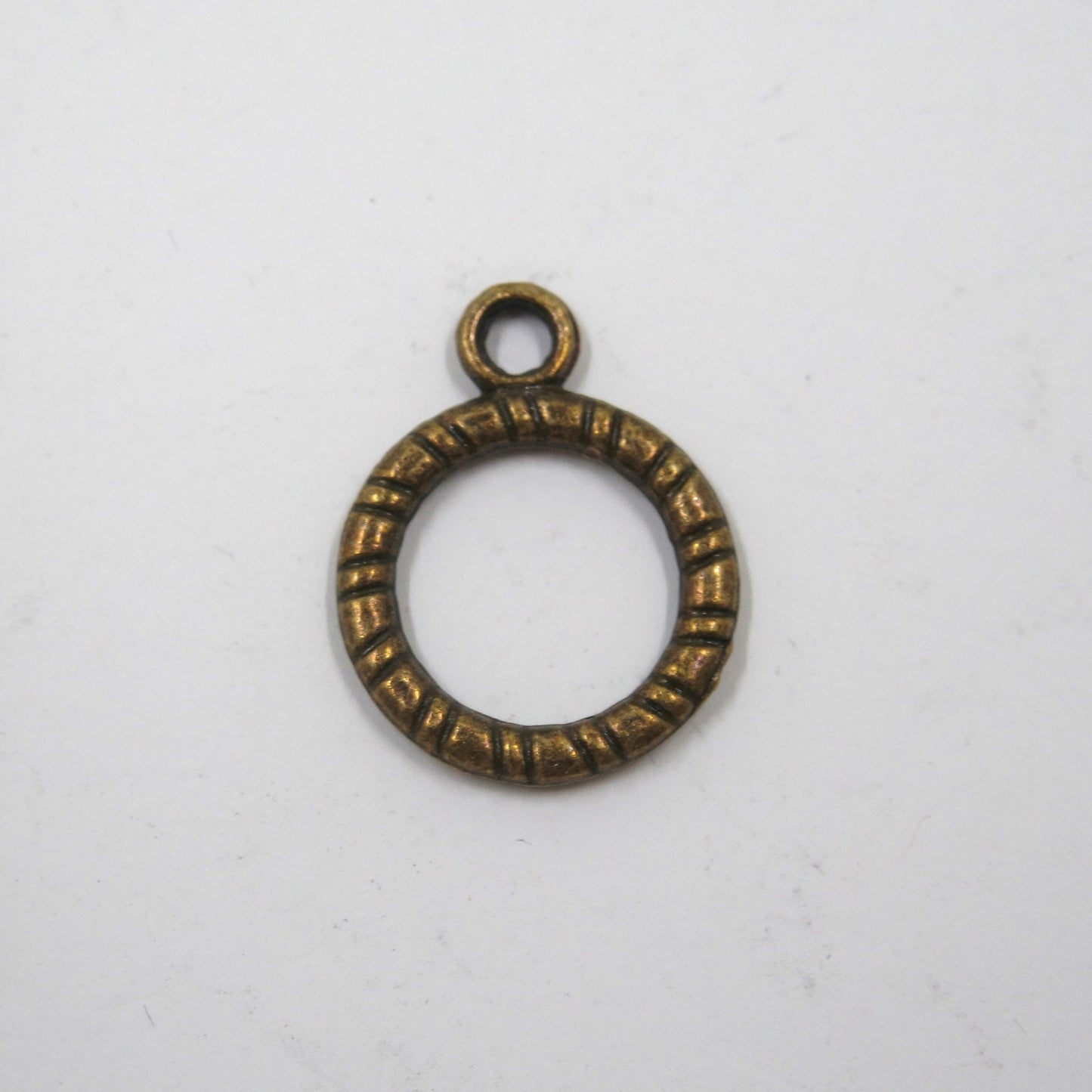 Textured Circle Toggle Clasp Antique Brass Tone