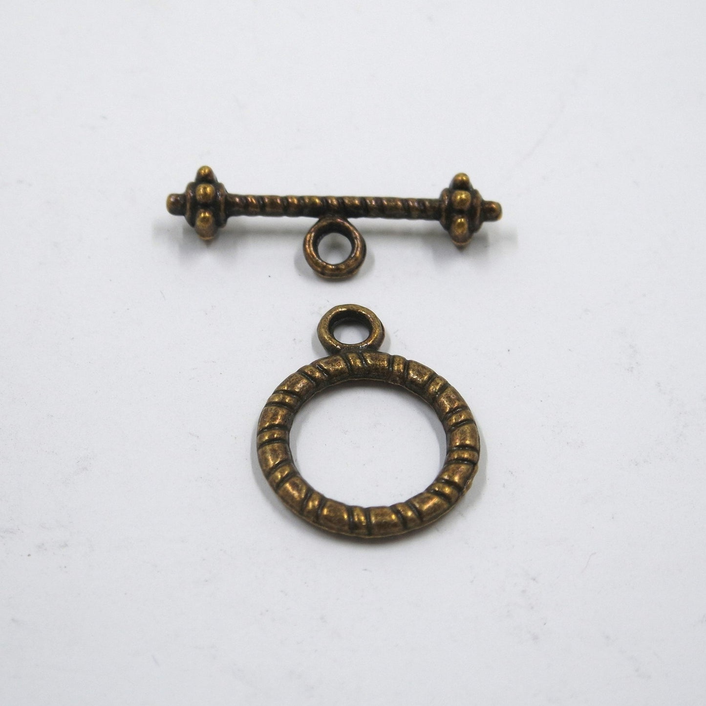 Textured Circle Toggle Clasp Antique Brass Tone