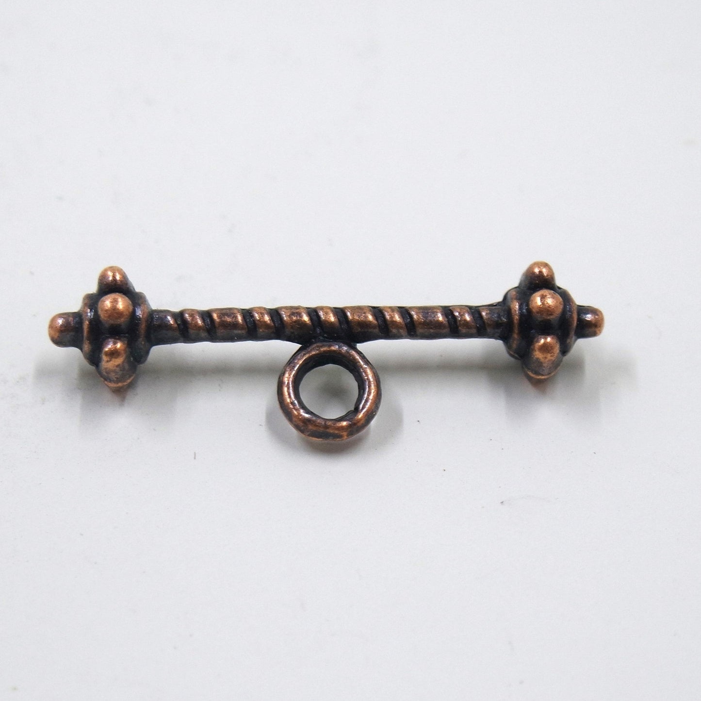Textured Circle Toggle Clasp Antique Copper Tone