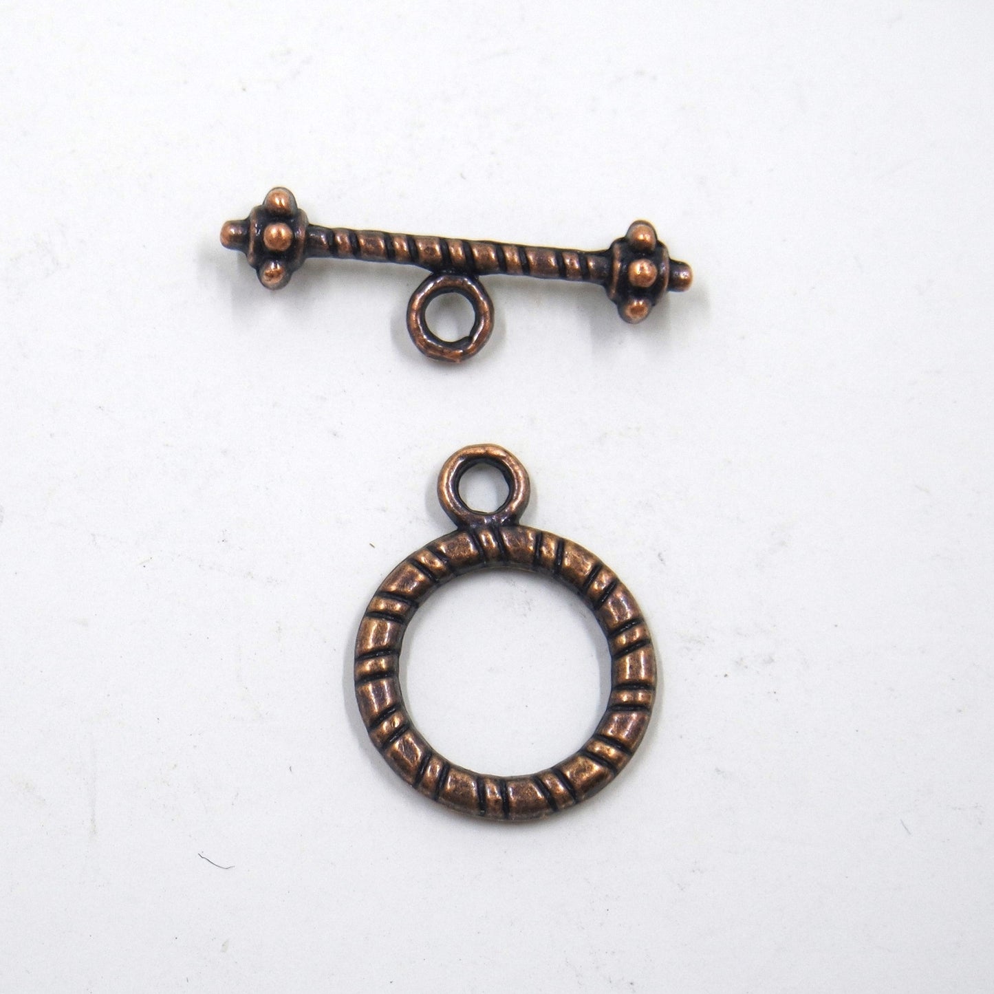 Textured Circle Toggle Clasp Antique Copper Tone