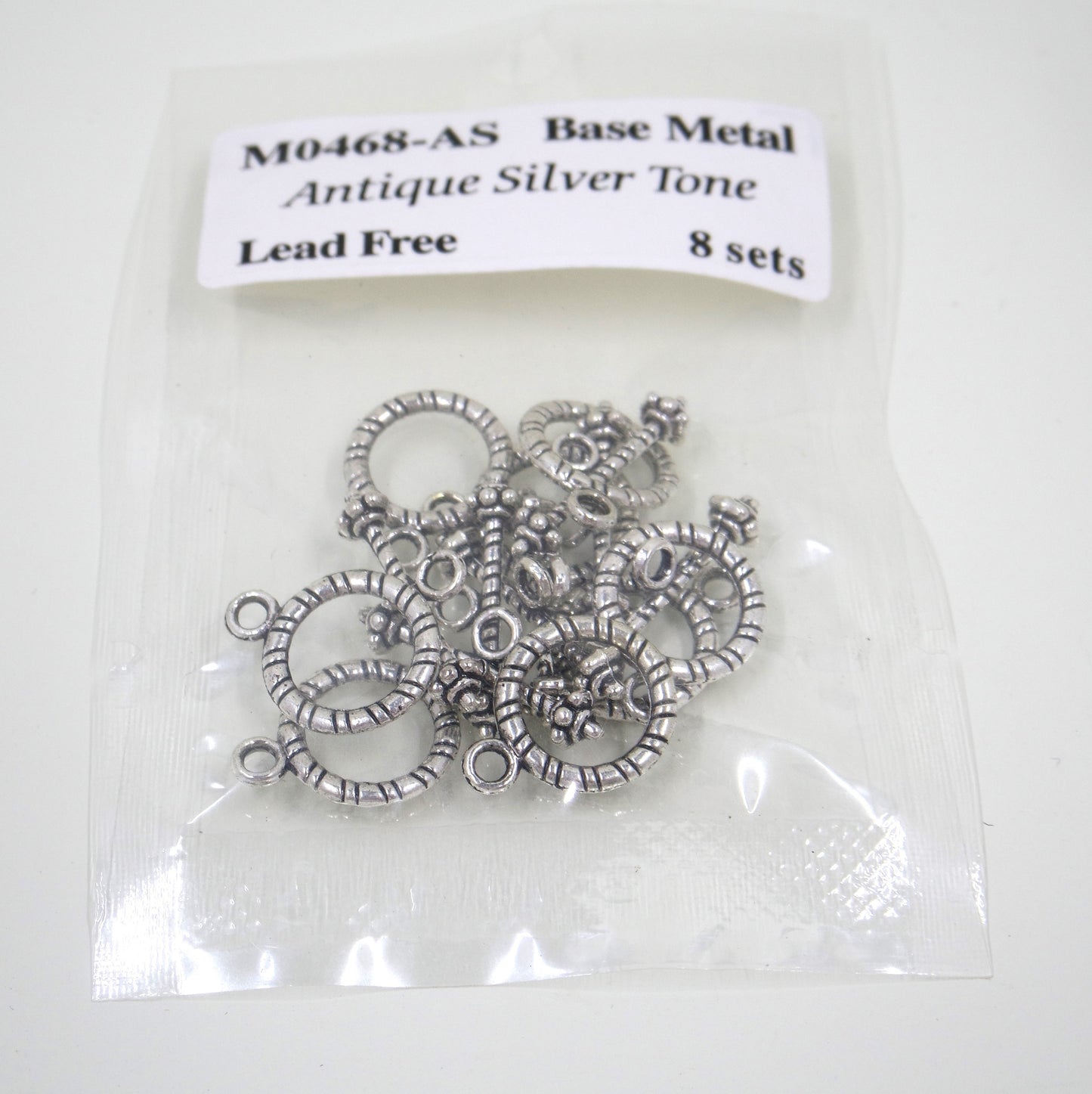 Textured Circle Toggle Clasp Antique Silver Tone