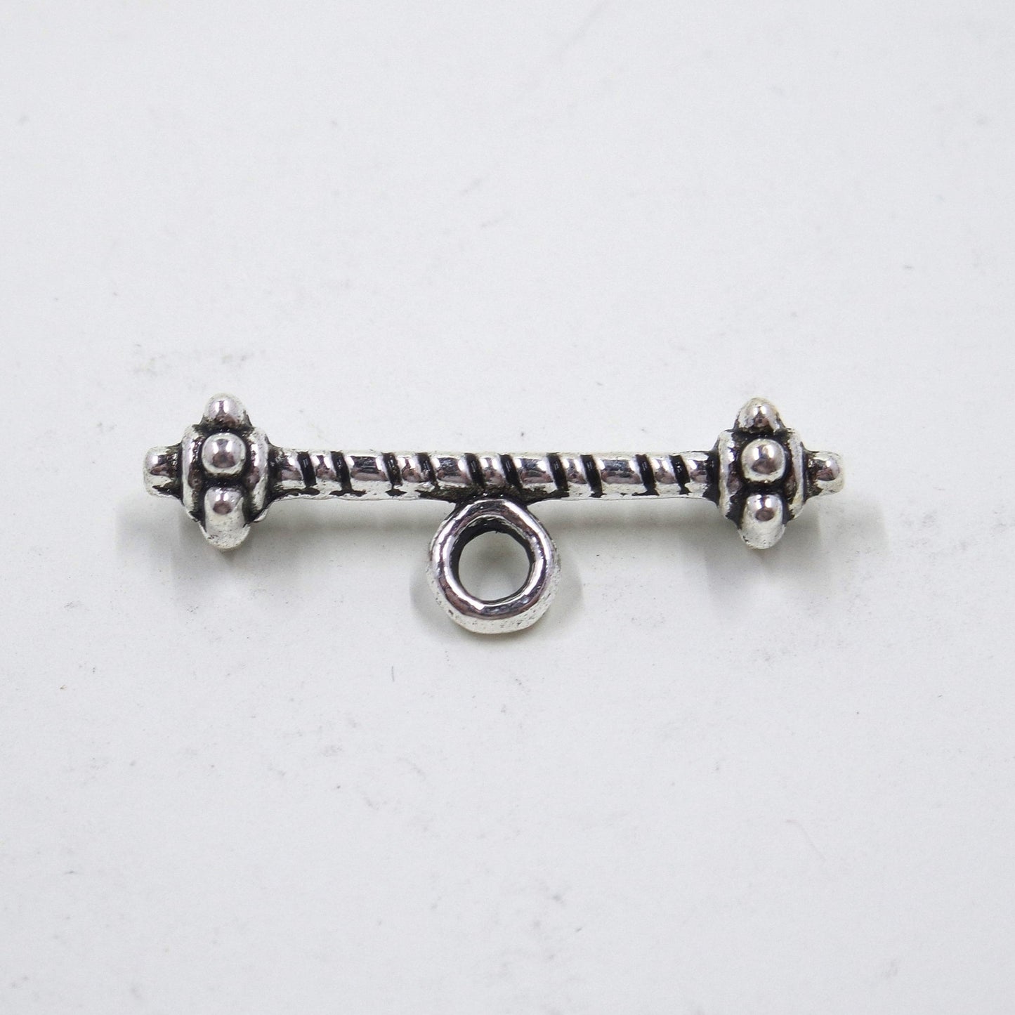 Textured Circle Toggle Clasp Antique Silver Tone