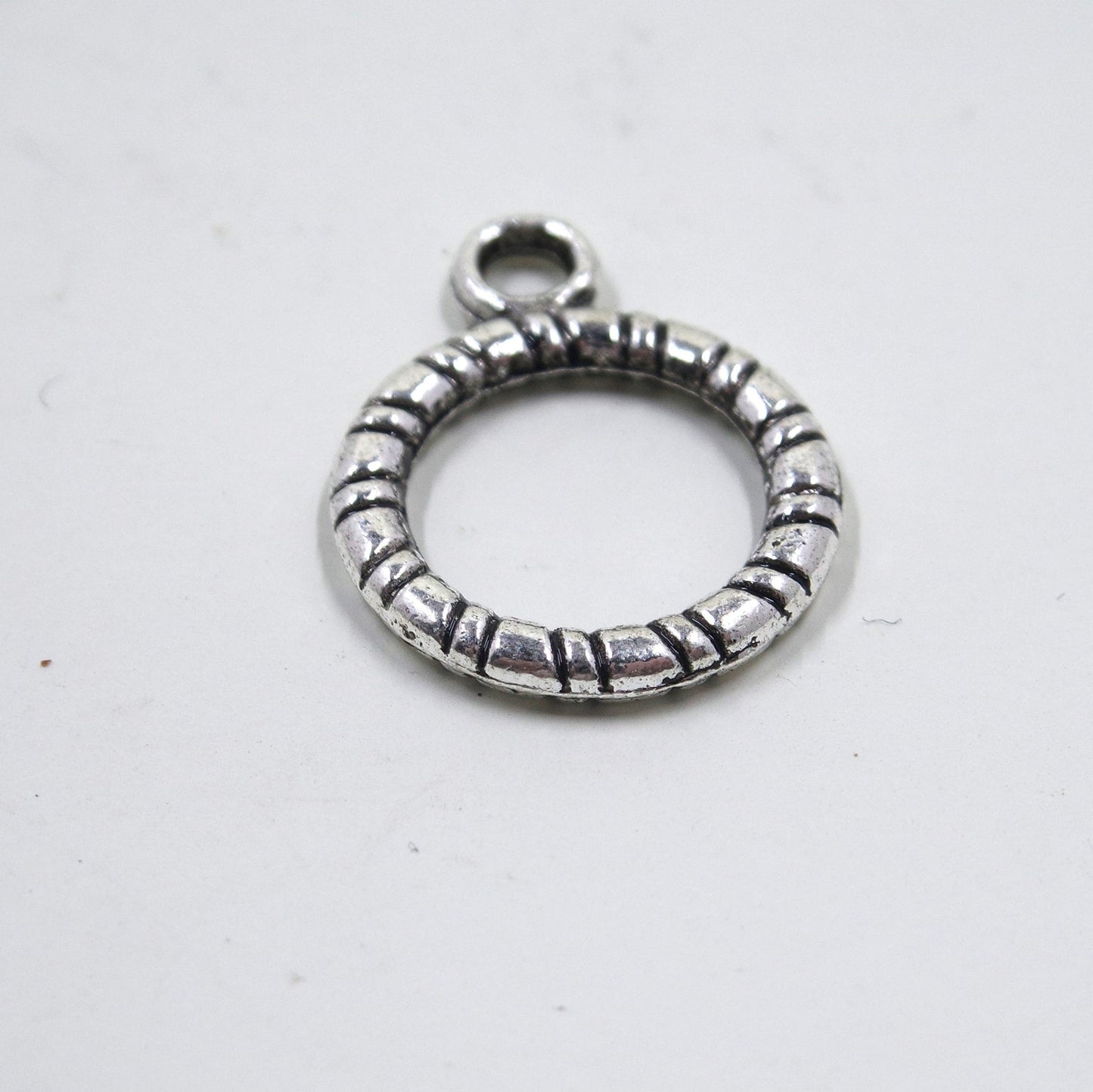 Textured Circle Toggle Clasp Antique Silver Tone