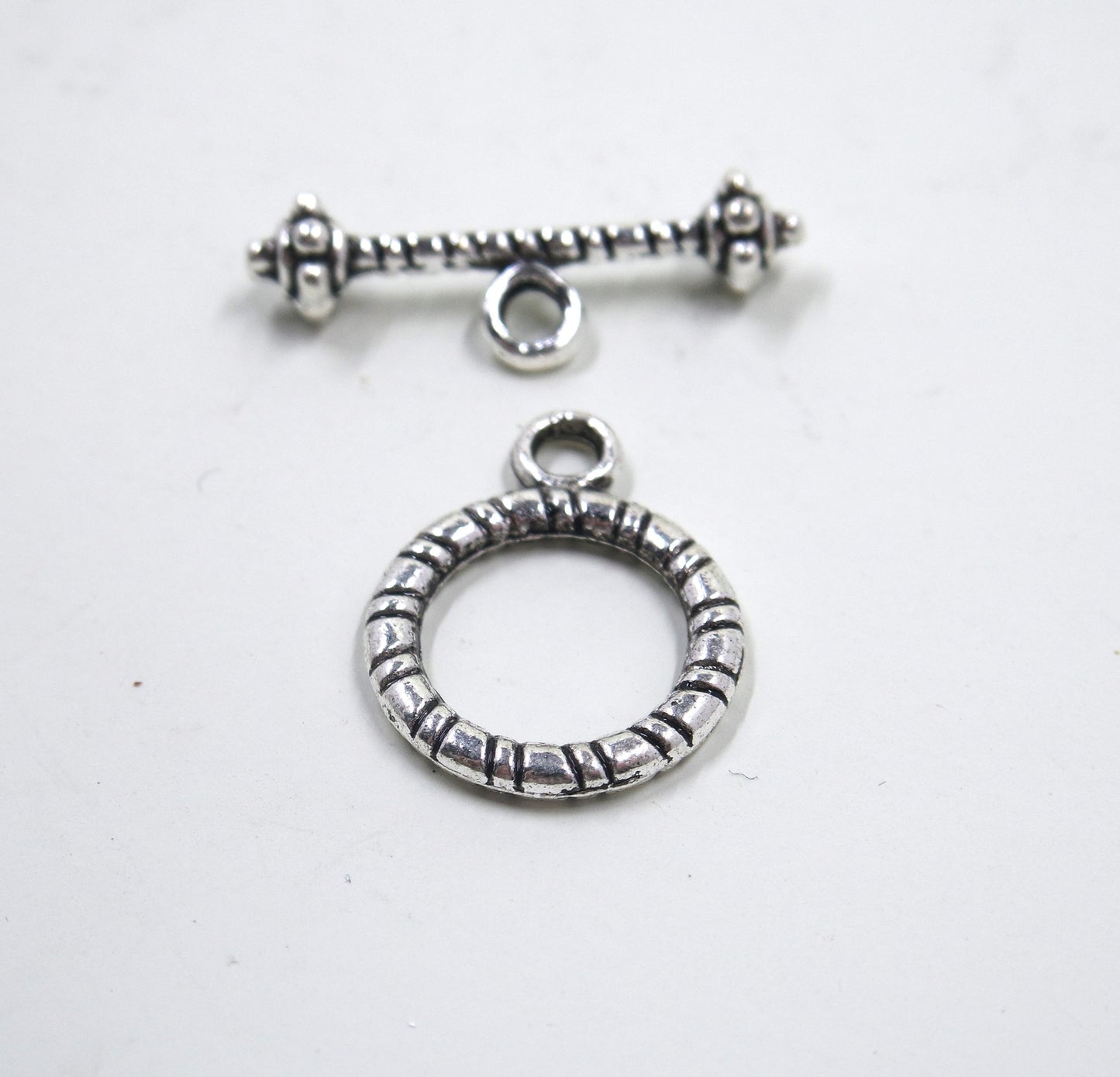 Textured Circle Toggle Clasp Antique Silver Tone