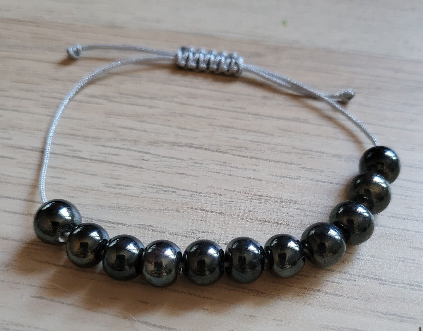 Adjustable Beaded Bracelet Grey Black Faux Pearl