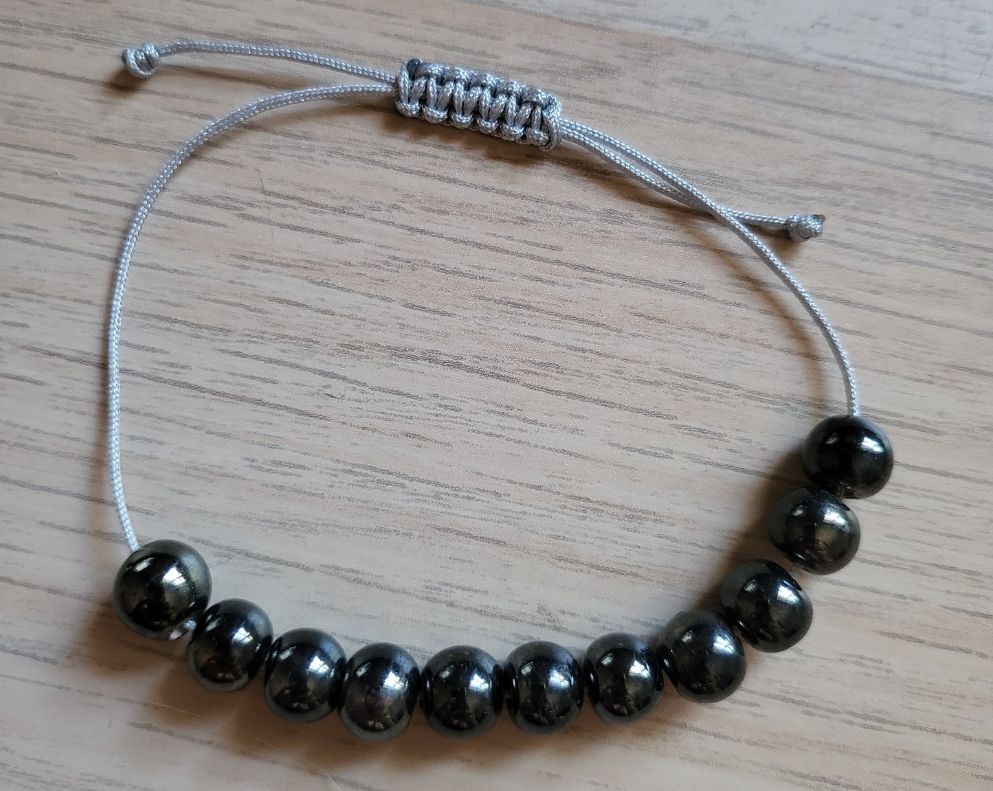 Adjustable Beaded Bracelet Grey Black Faux Pearl