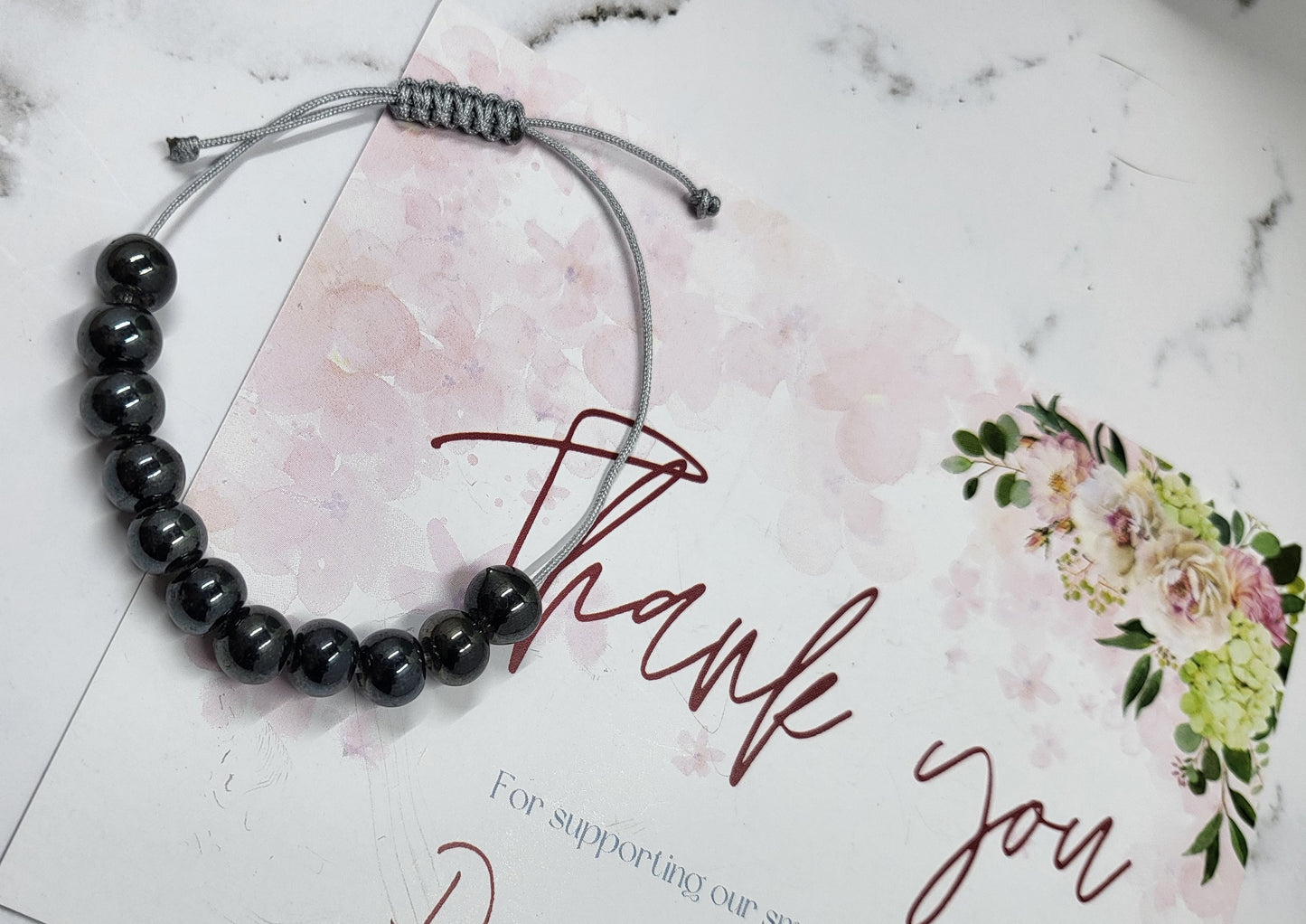 Adjustable Beaded Bracelet Grey Black Faux Pearl