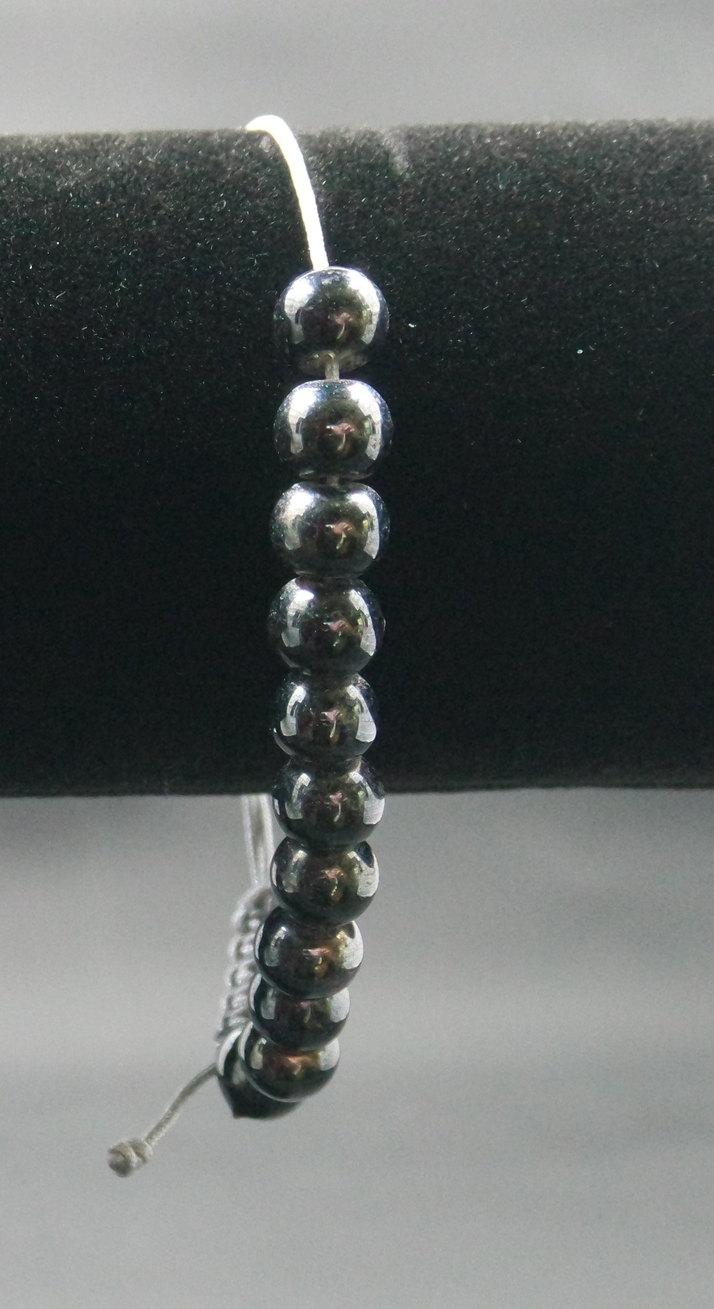 Adjustable Beaded Bracelet Grey Black Faux Pearl