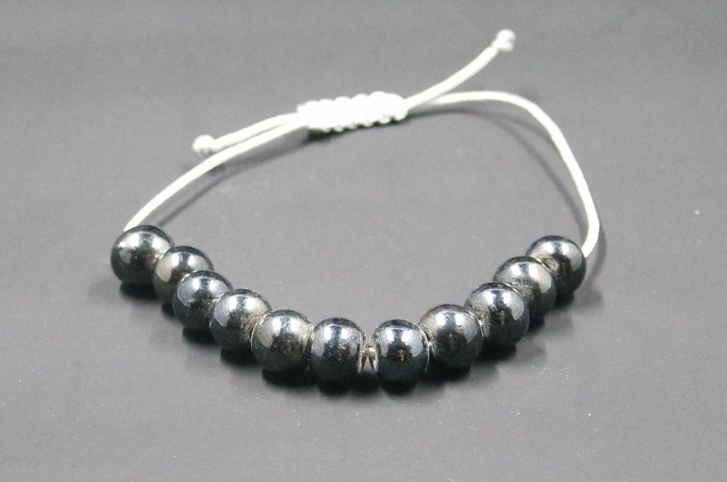 Adjustable Beaded Bracelet Grey Black Faux Pearl