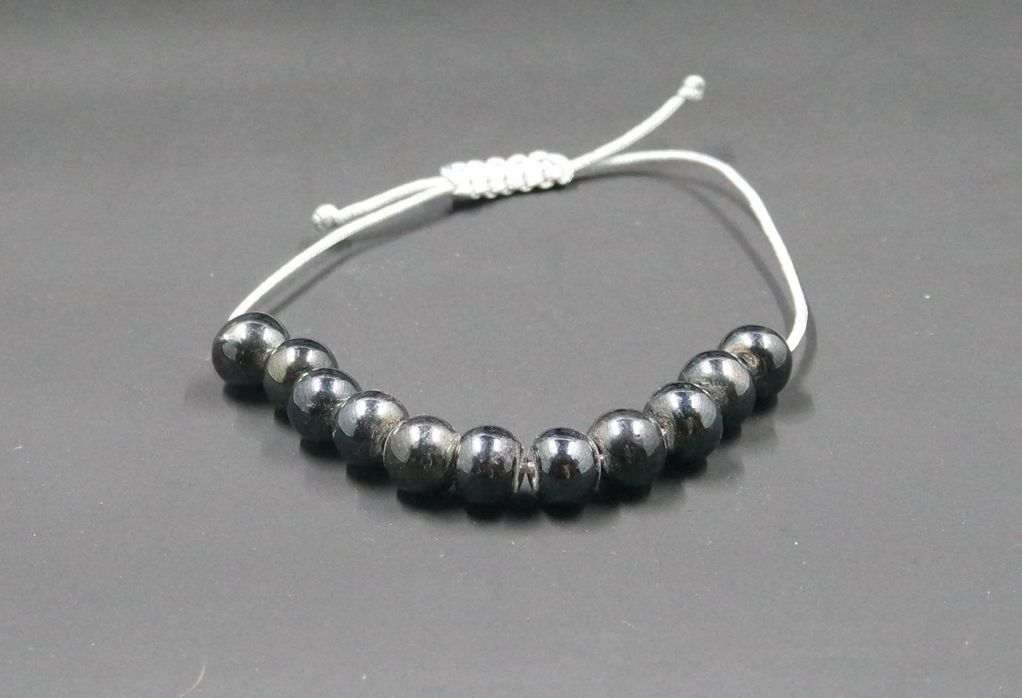 Adjustable Beaded Bracelet Grey Black Faux Pearl