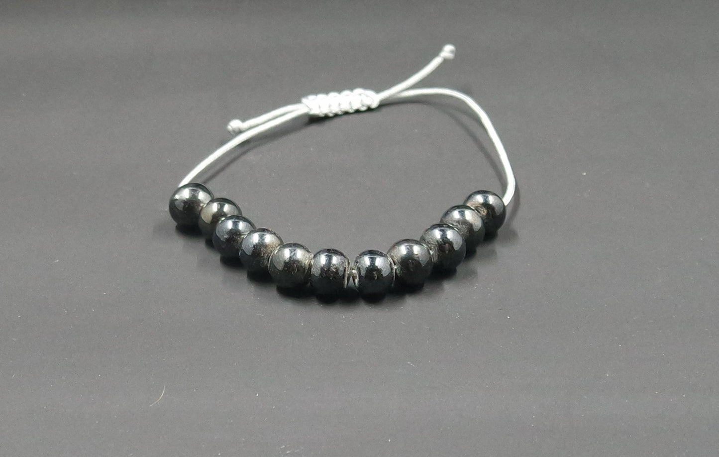 Adjustable Beaded Bracelet Grey Black Faux Pearl