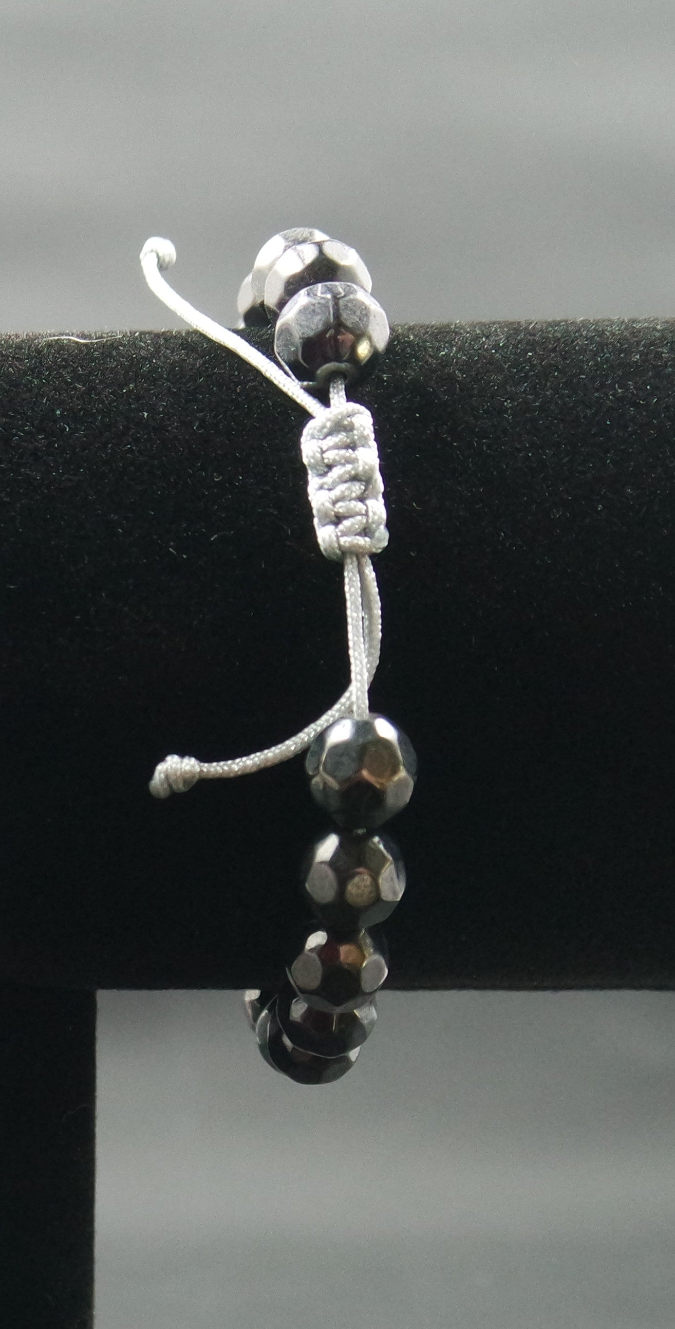 Adjustable Beaded Bracelet Grey Czech Glass