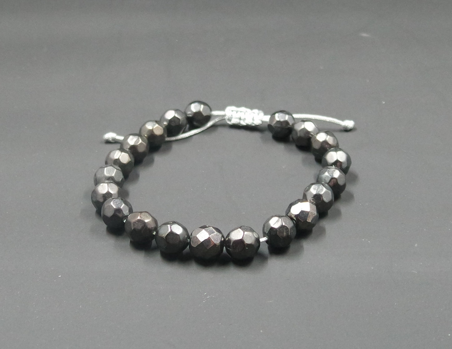 Adjustable Beaded Bracelet Grey Czech Glass