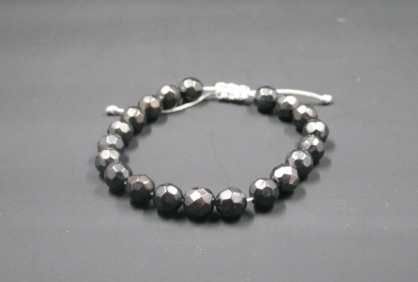 Adjustable Beaded Bracelet Grey Czech Glass