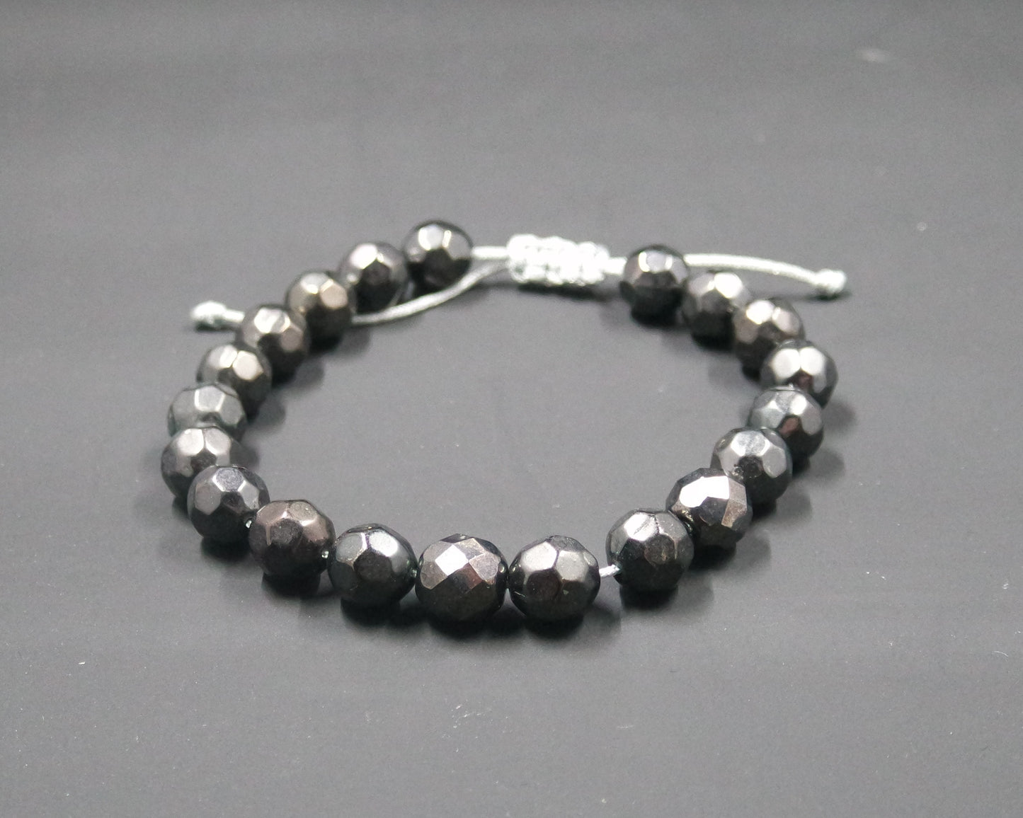 Adjustable Beaded Bracelet Grey Czech Glass
