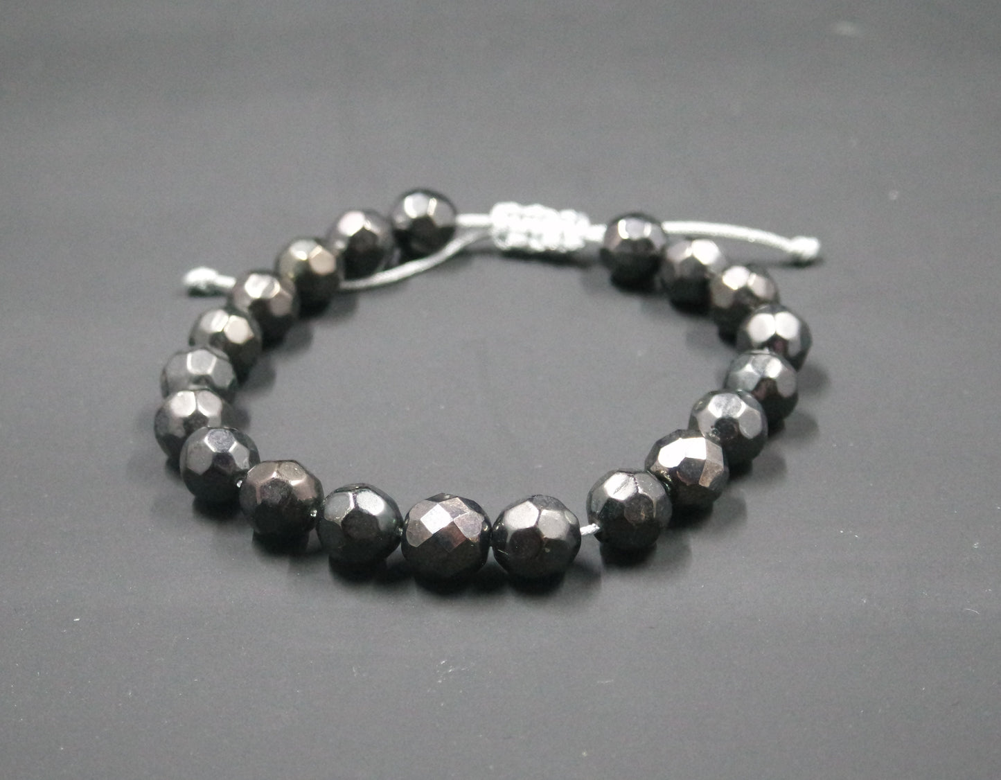 Adjustable Beaded Bracelet Grey Czech Glass