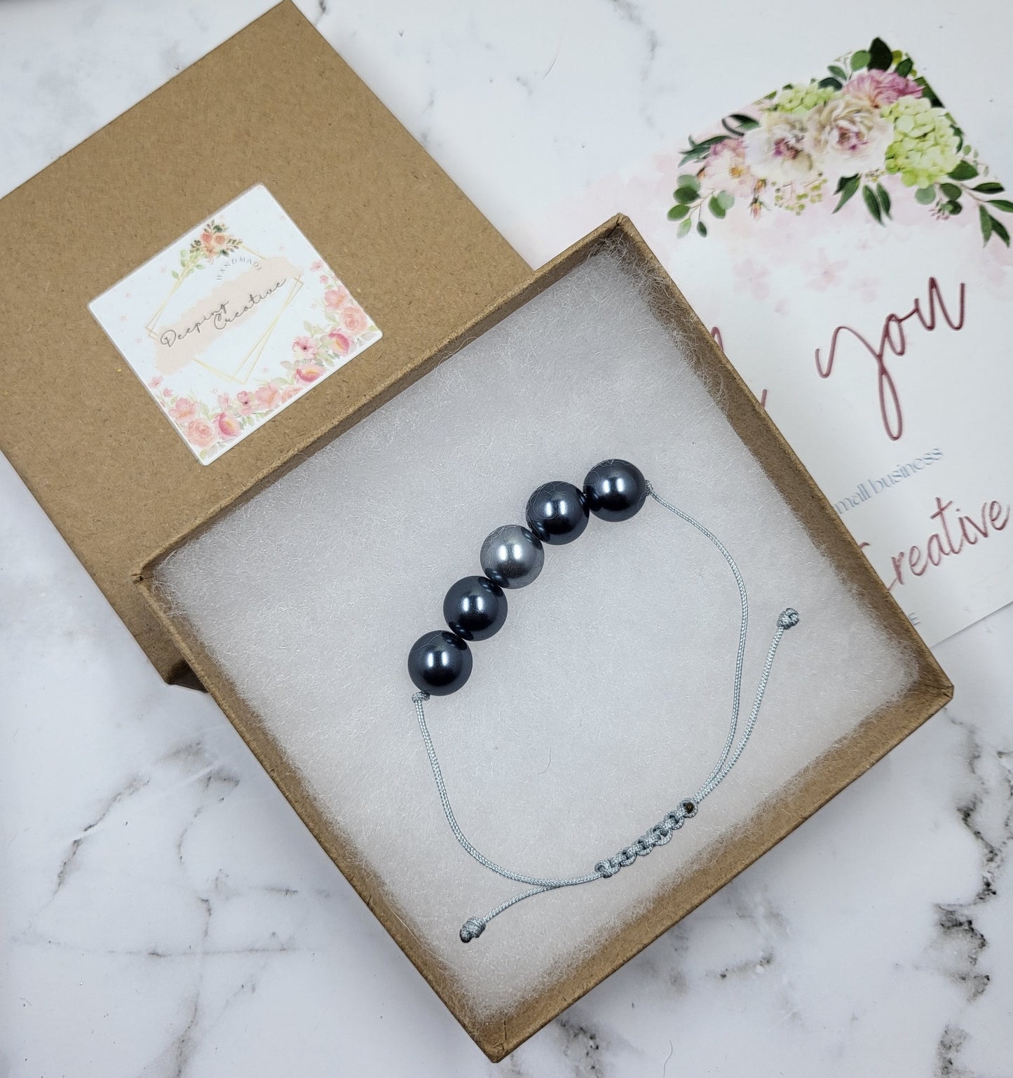 Adjustable Beaded Bracelet Grey Faux Pearl