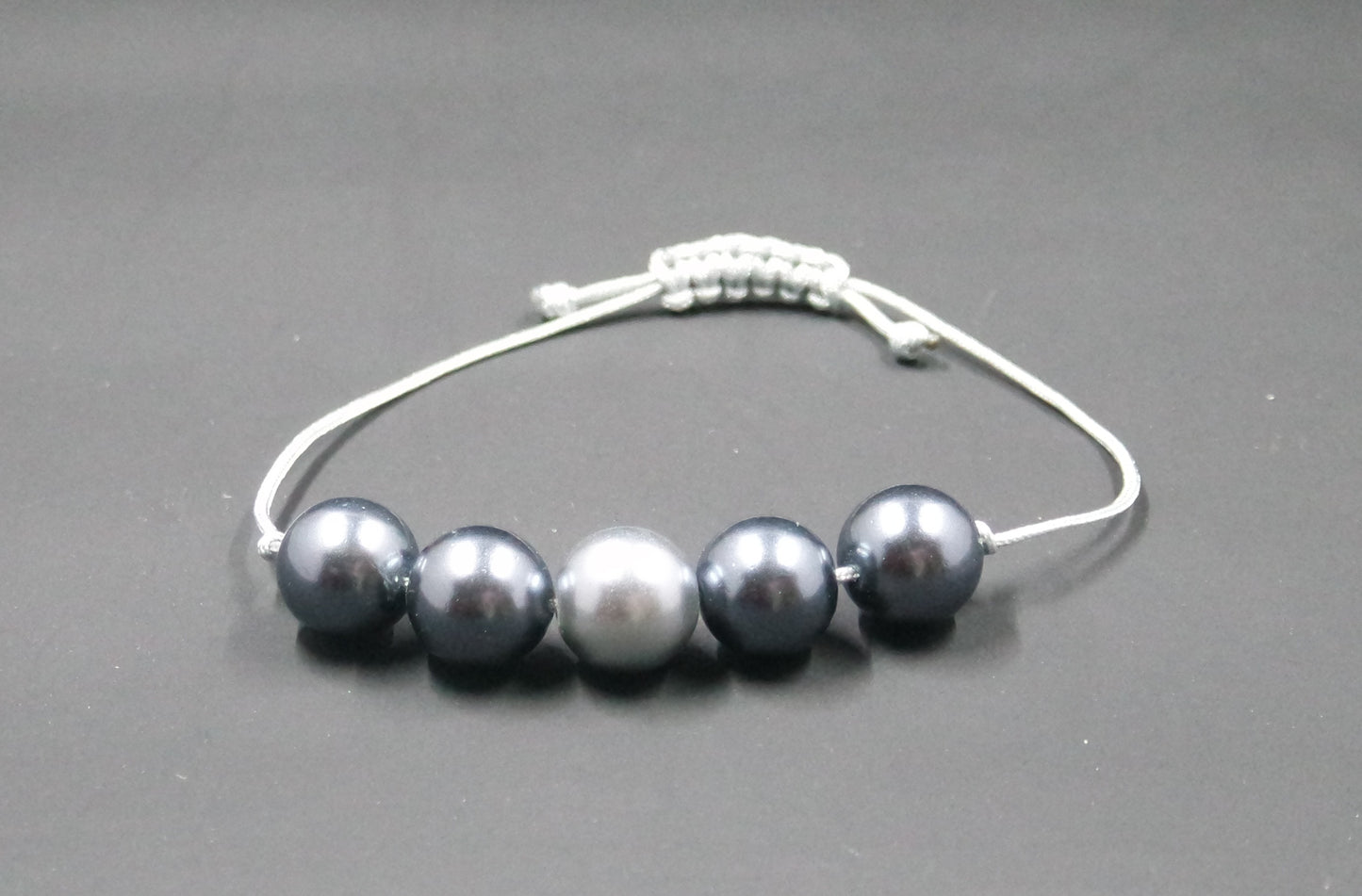 Adjustable Beaded Bracelet Grey Faux Pearl