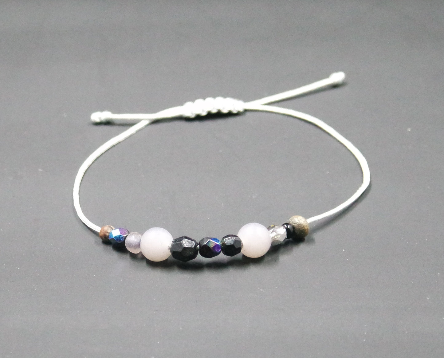 Adjustable Beaded Bracelet Grey Mixed Petite Beads