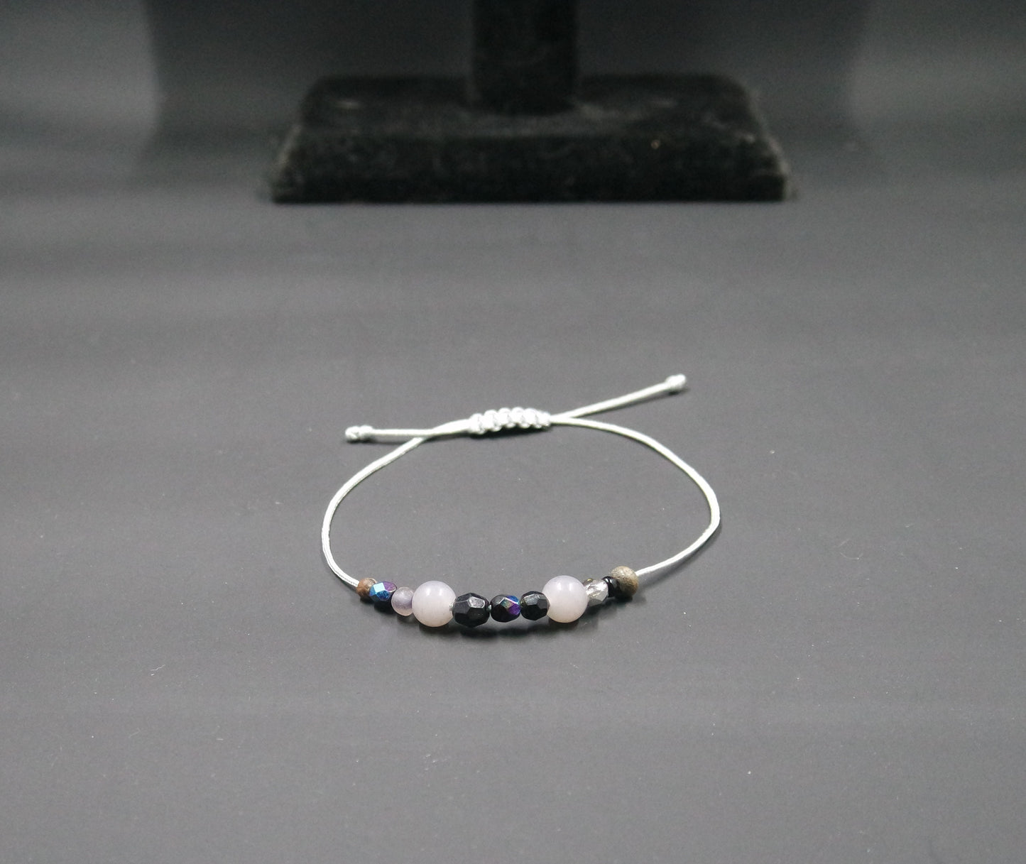 Adjustable Beaded Bracelet Grey Mixed Petite Beads