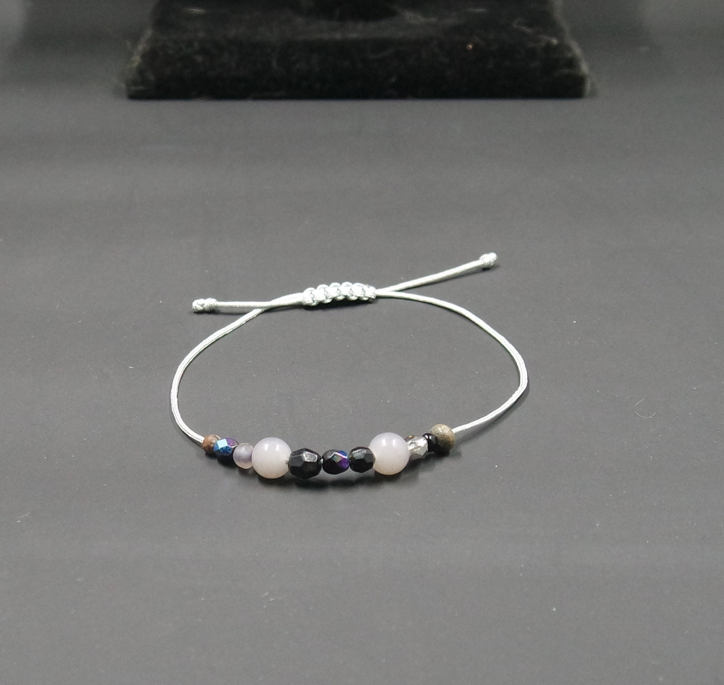 Adjustable Beaded Bracelet Grey Mixed Petite Beads