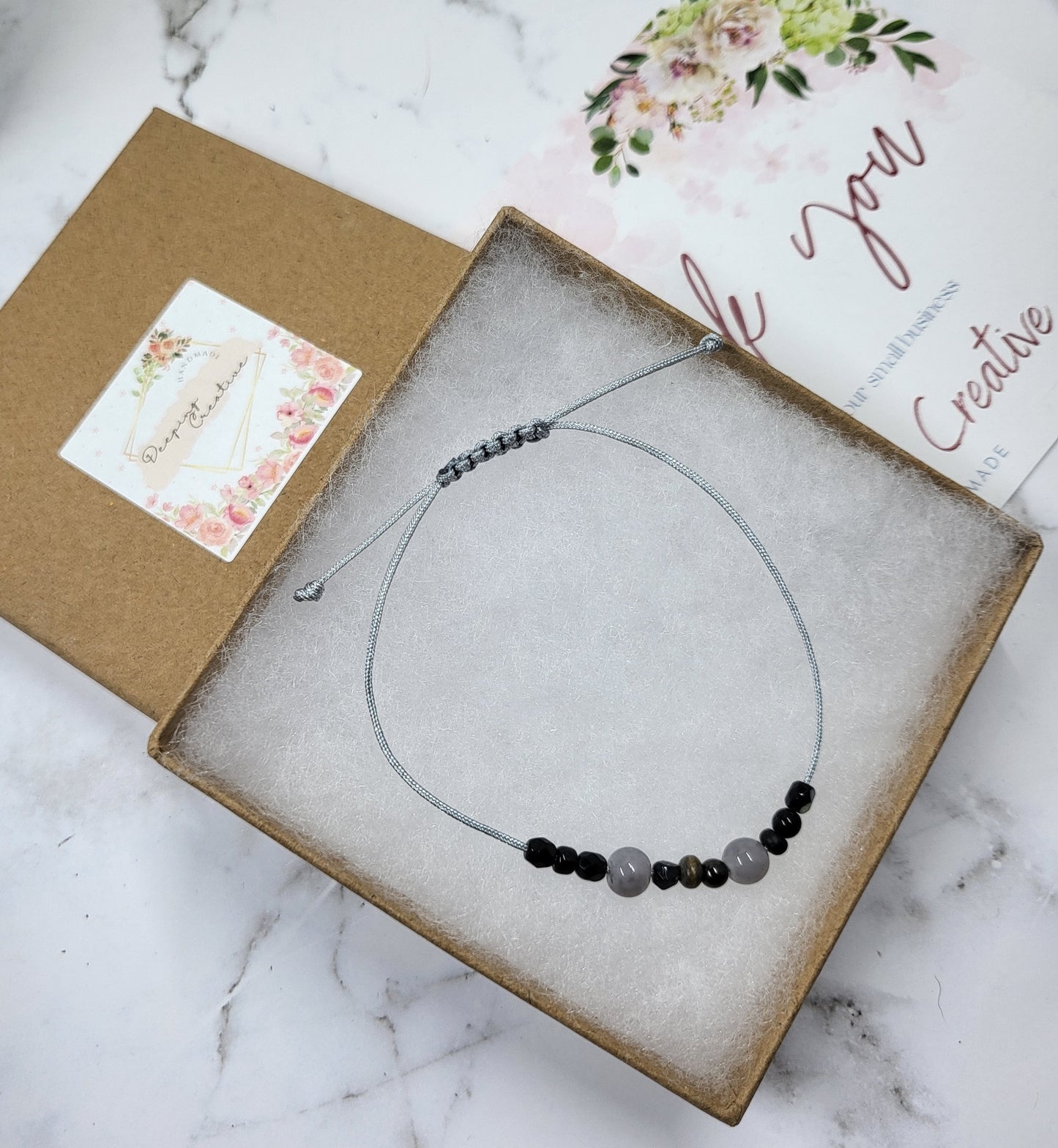 Adjustable Beaded Bracelet Grey Mixed Petite Beads