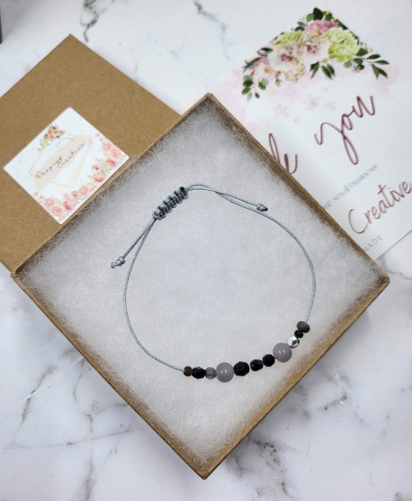 Adjustable Beaded Bracelet Grey Mixed Petite Beads