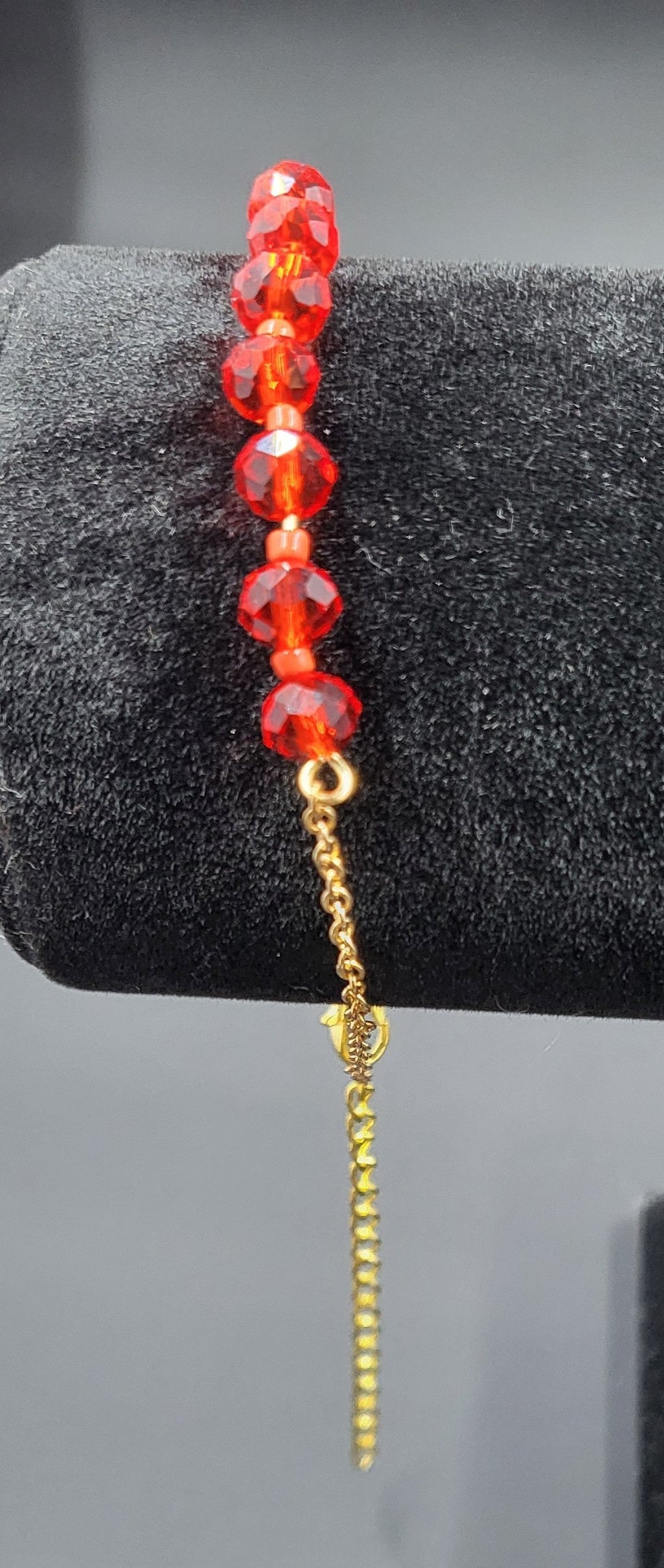 Red Bead Bar Gold Chain Bracelet - Unique Minimalist Jewelry