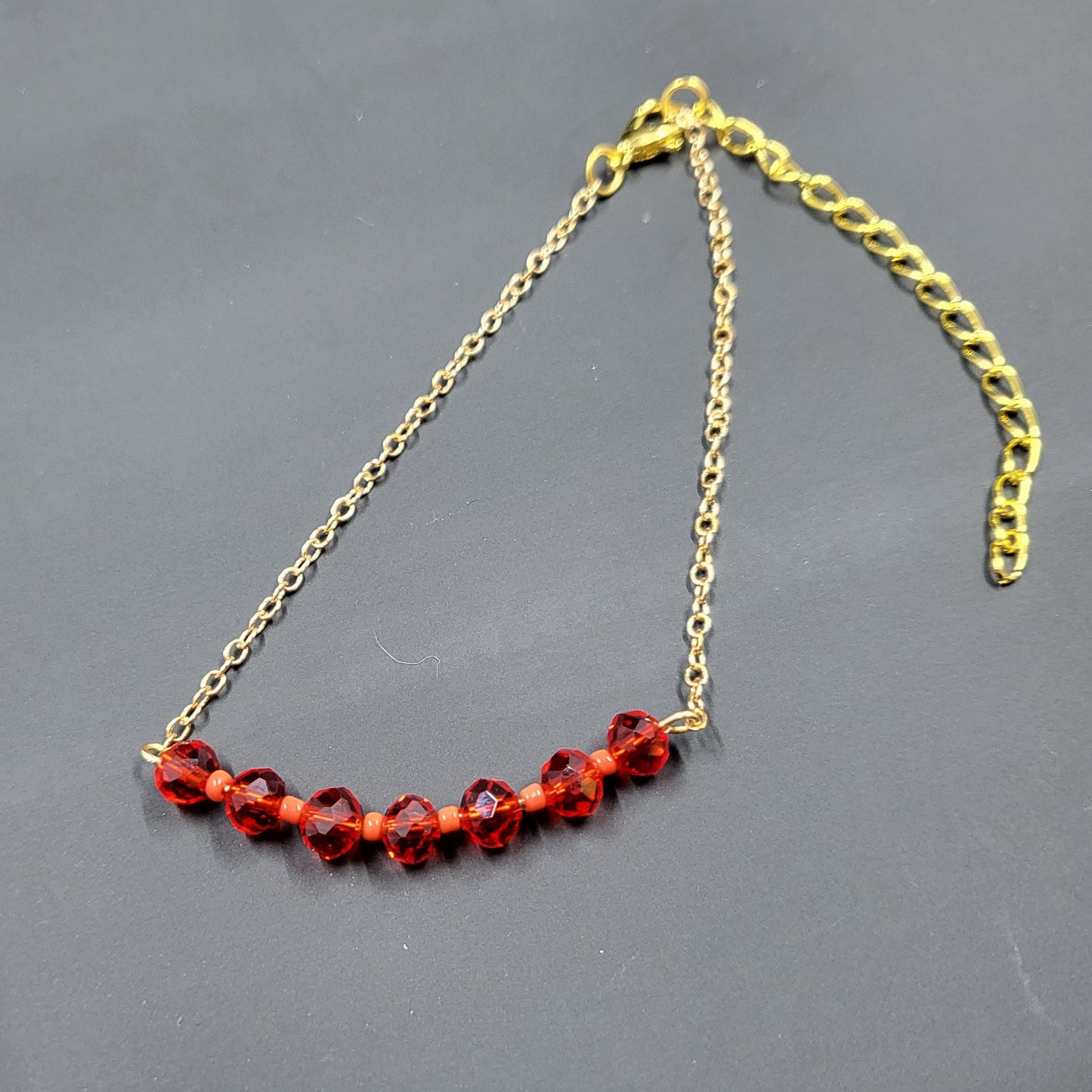Red Bead Bar Gold Chain Bracelet - Unique Minimalist Jewelry