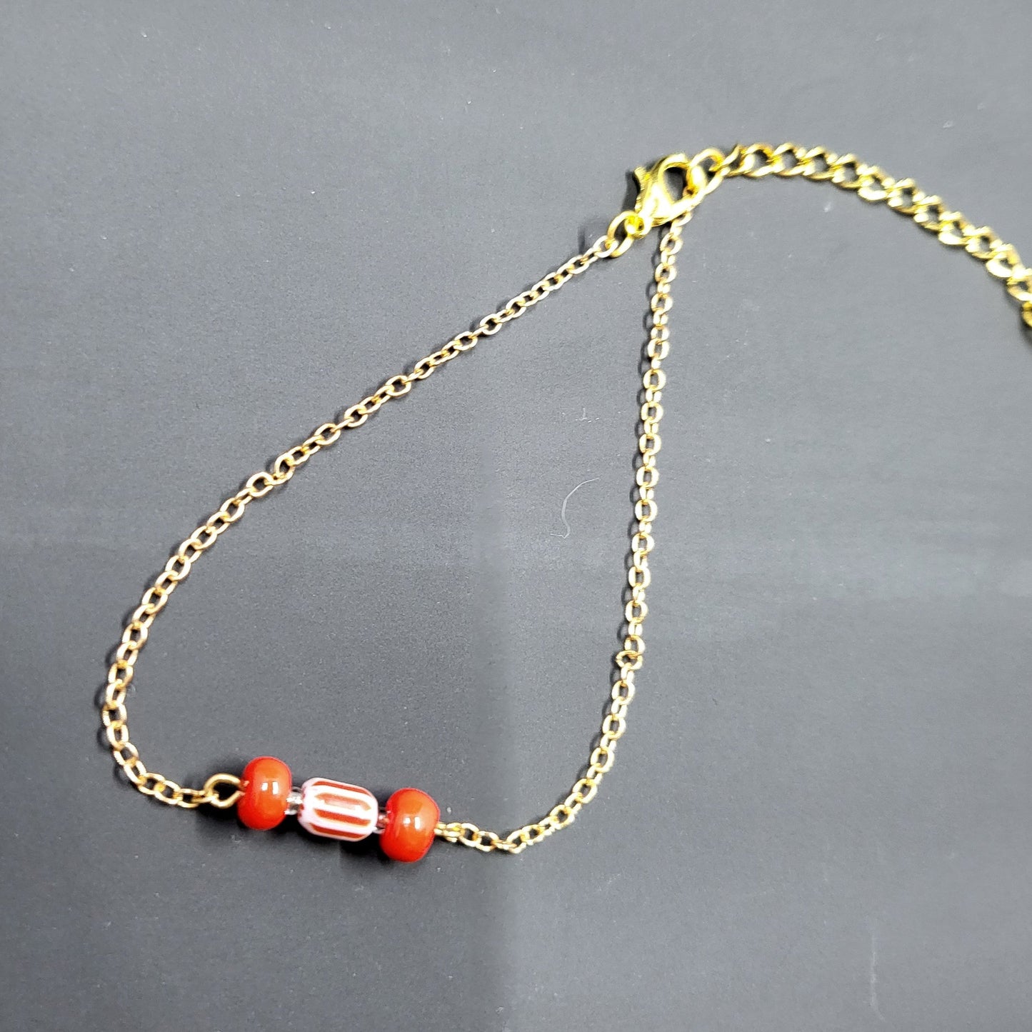 Red White Bead Gold Chain Bracelet - Minimalist Jewelry