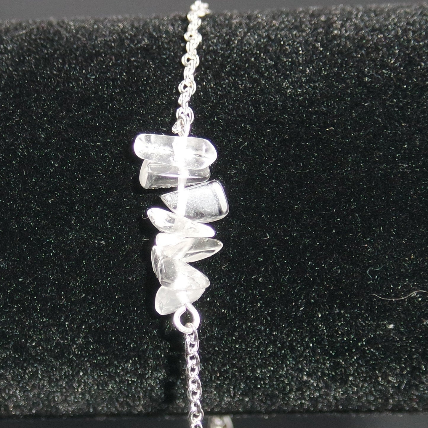 Clear Glass Bead Charm Bar Silver Chain Bracelet
