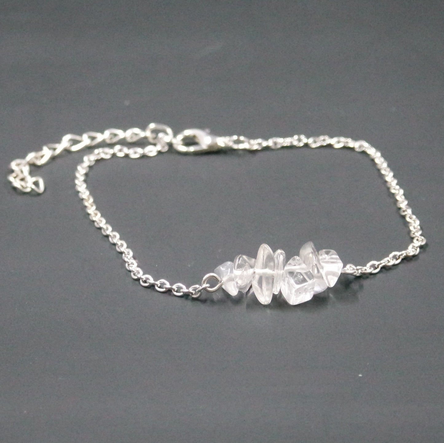 Clear Glass Bead Charm Bar Silver Chain Bracelet