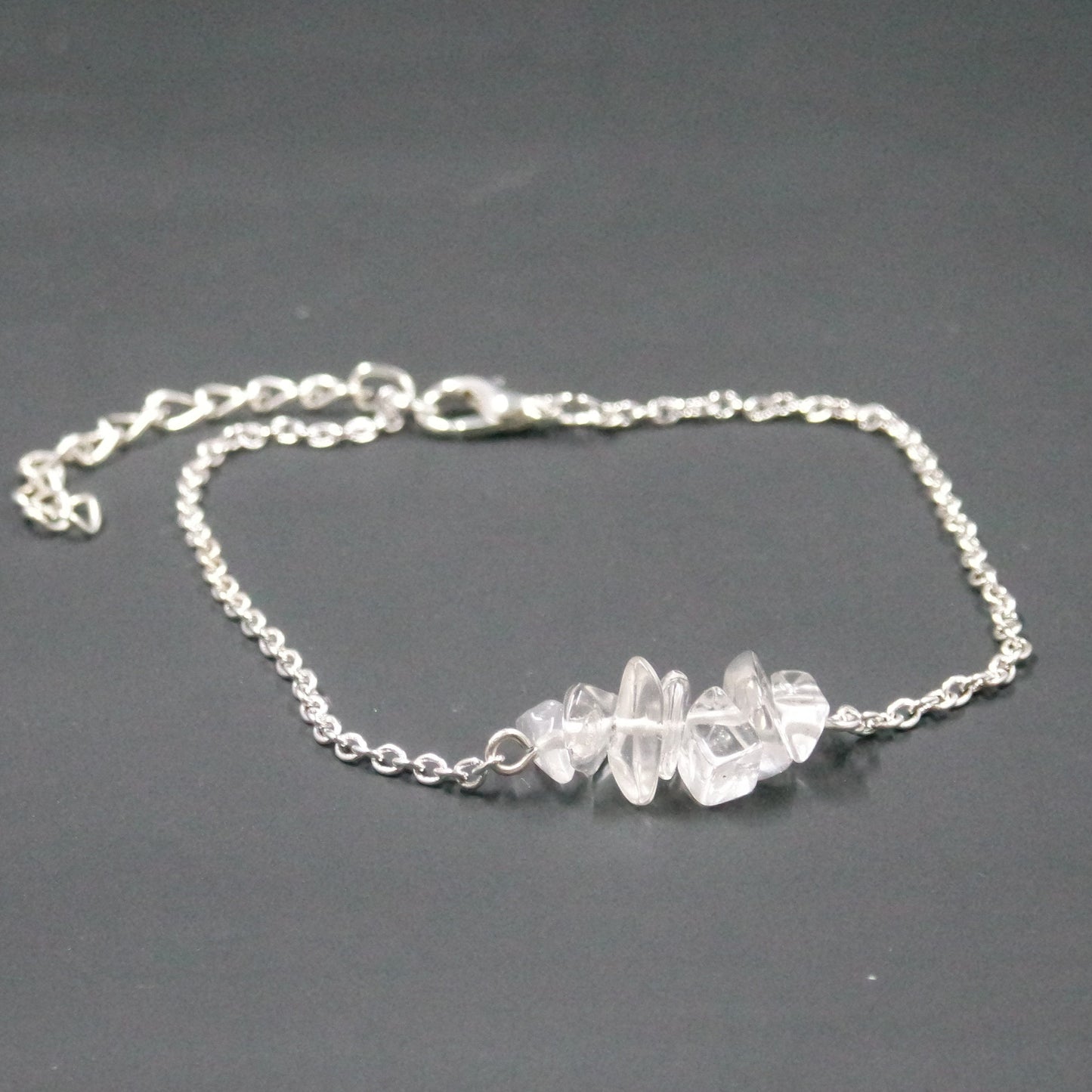 Clear Glass Bead Charm Bar Silver Chain Bracelet