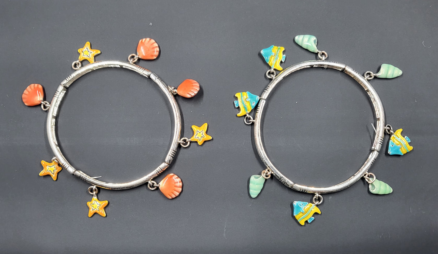 Stretch Bracelets Bangles Fish Shells Beach Sealife Charms Set of 2