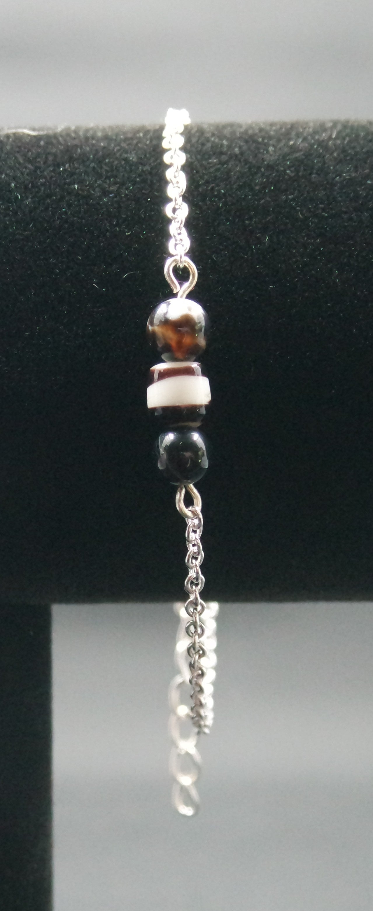 Black and White Bead Silver Bracelet