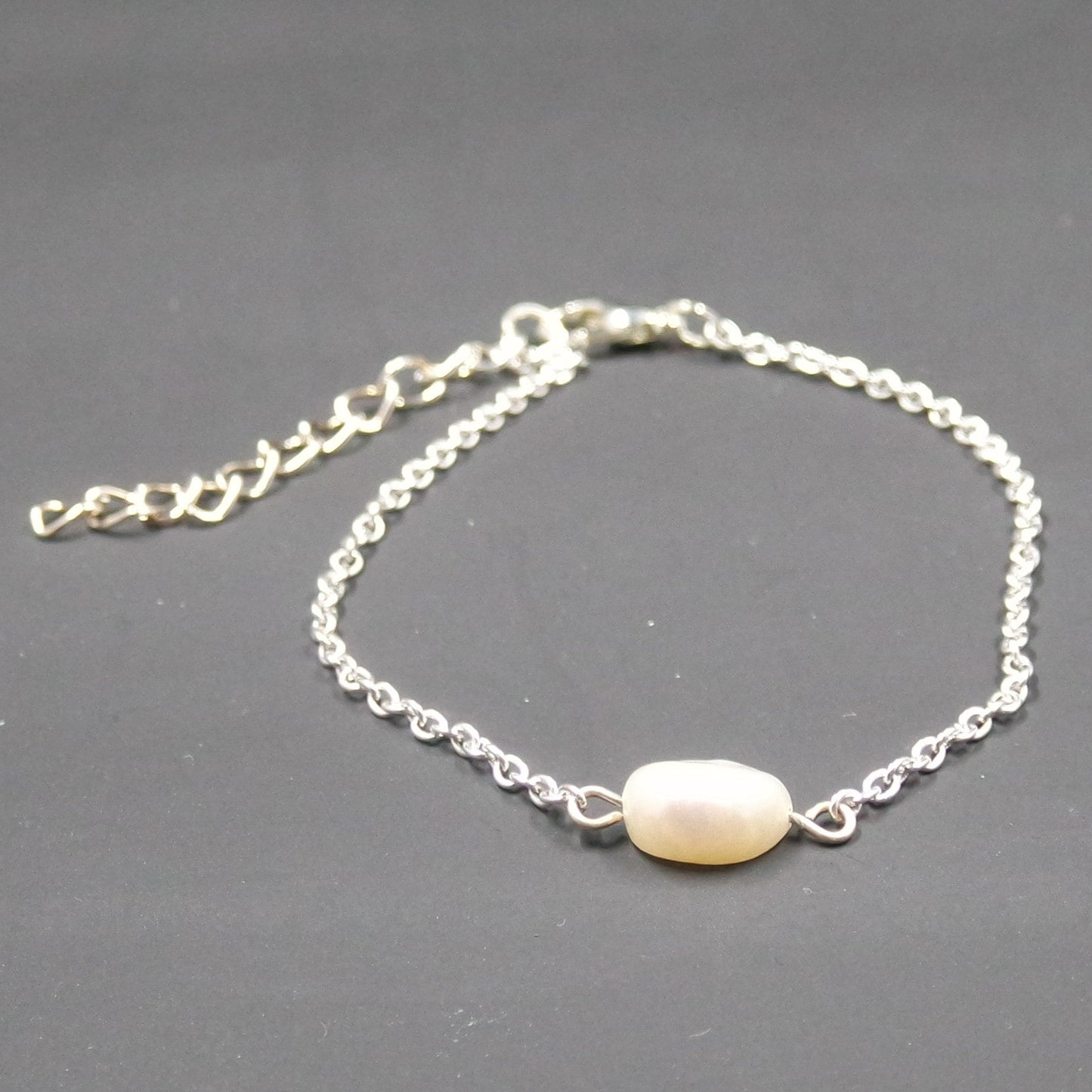 Faux Pearl Bead Silver Chain Bracelet