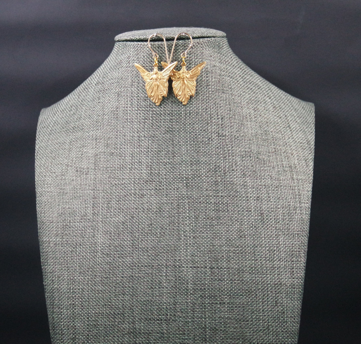 Art Deco Gold Brass Fairy Angel Handmade Dangle Drop Earrings