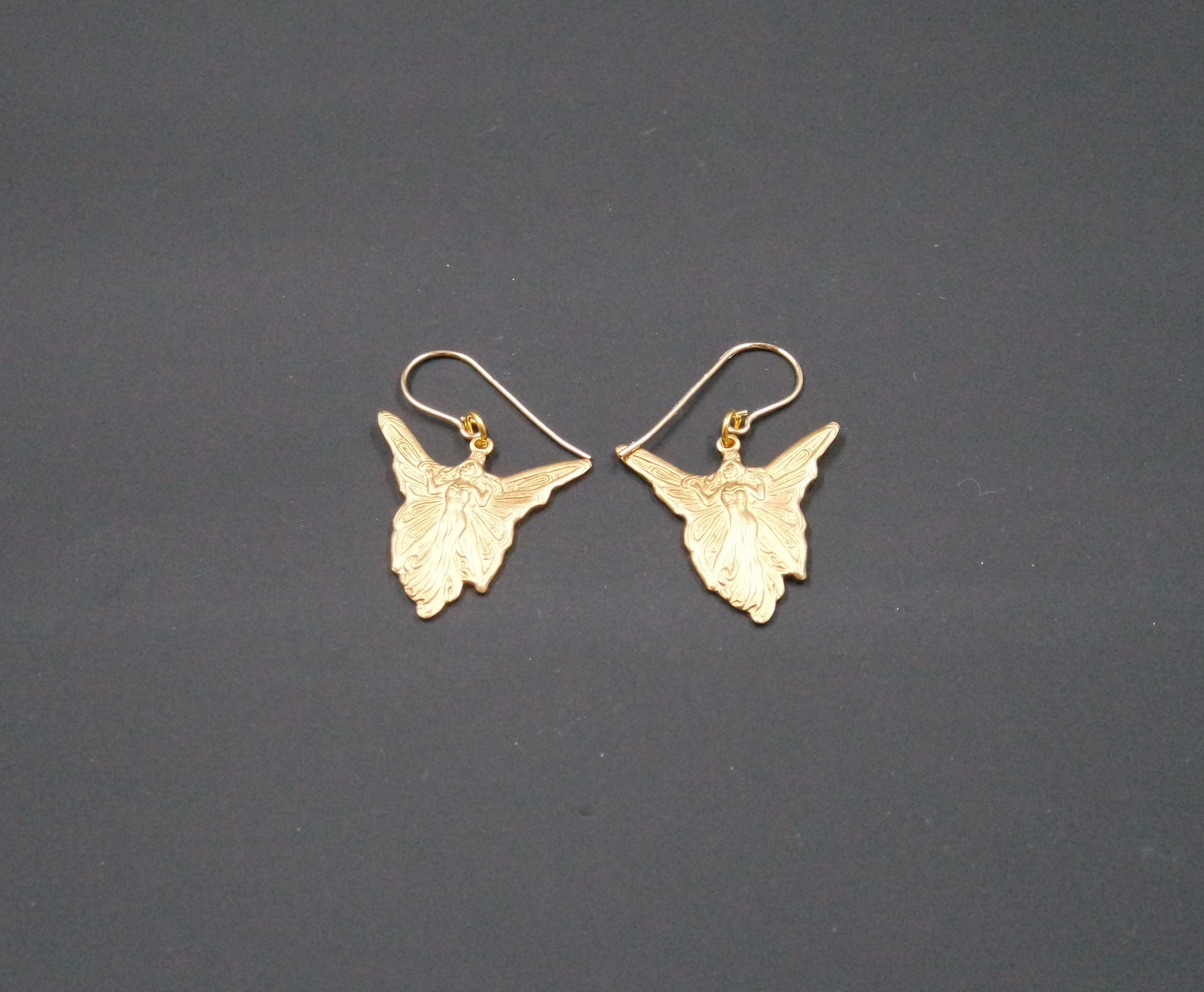Art Deco Gold Brass Fairy Angel Handmade Dangle Drop Earrings