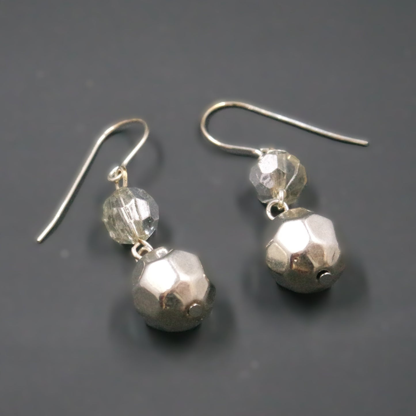 Silver Disco Ball Sparkle Bead Dangle Drop Hook Handmade Earrings