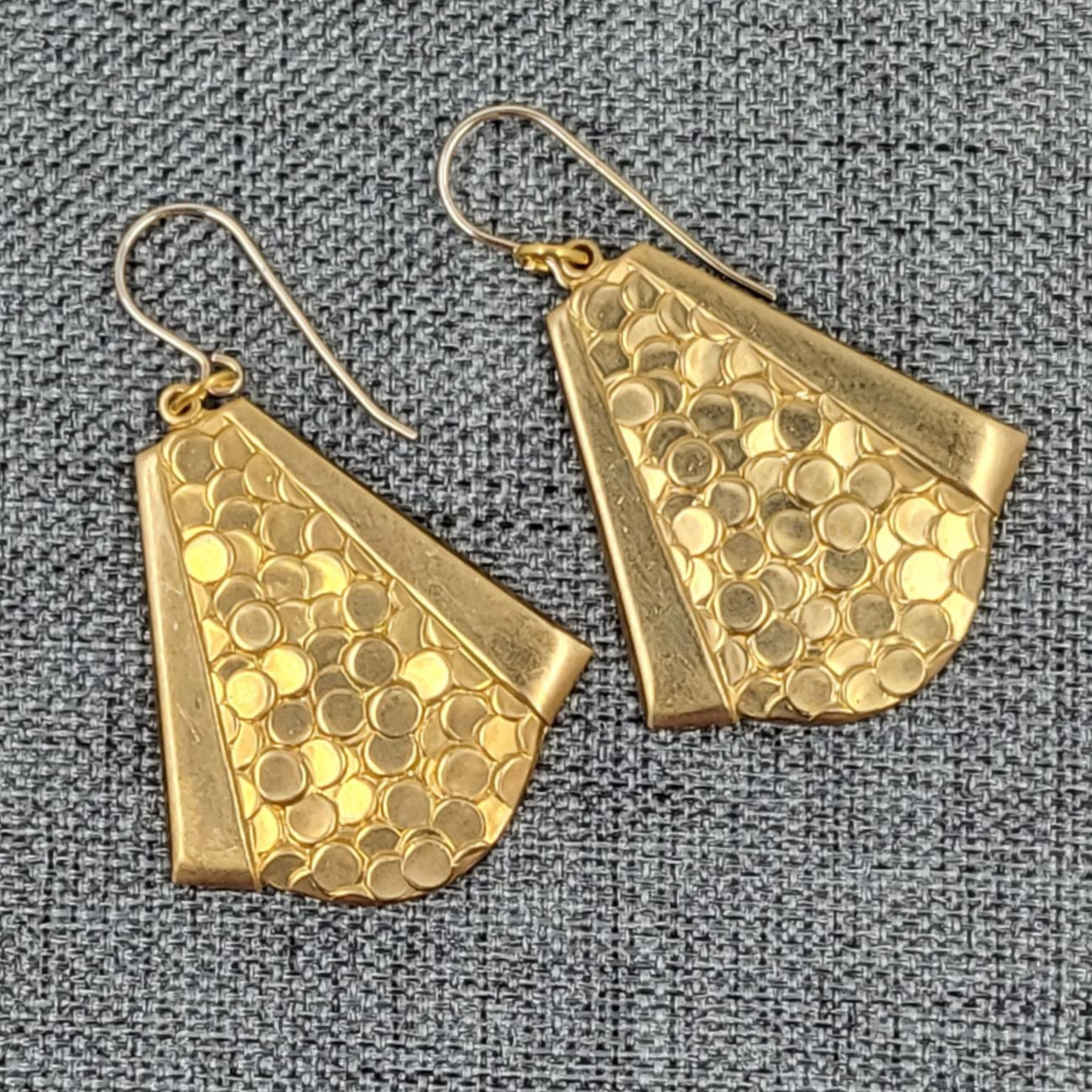 Mermaid Brass Art Deco Triangle Gold Hook Dangle Drop Handmade Earrings