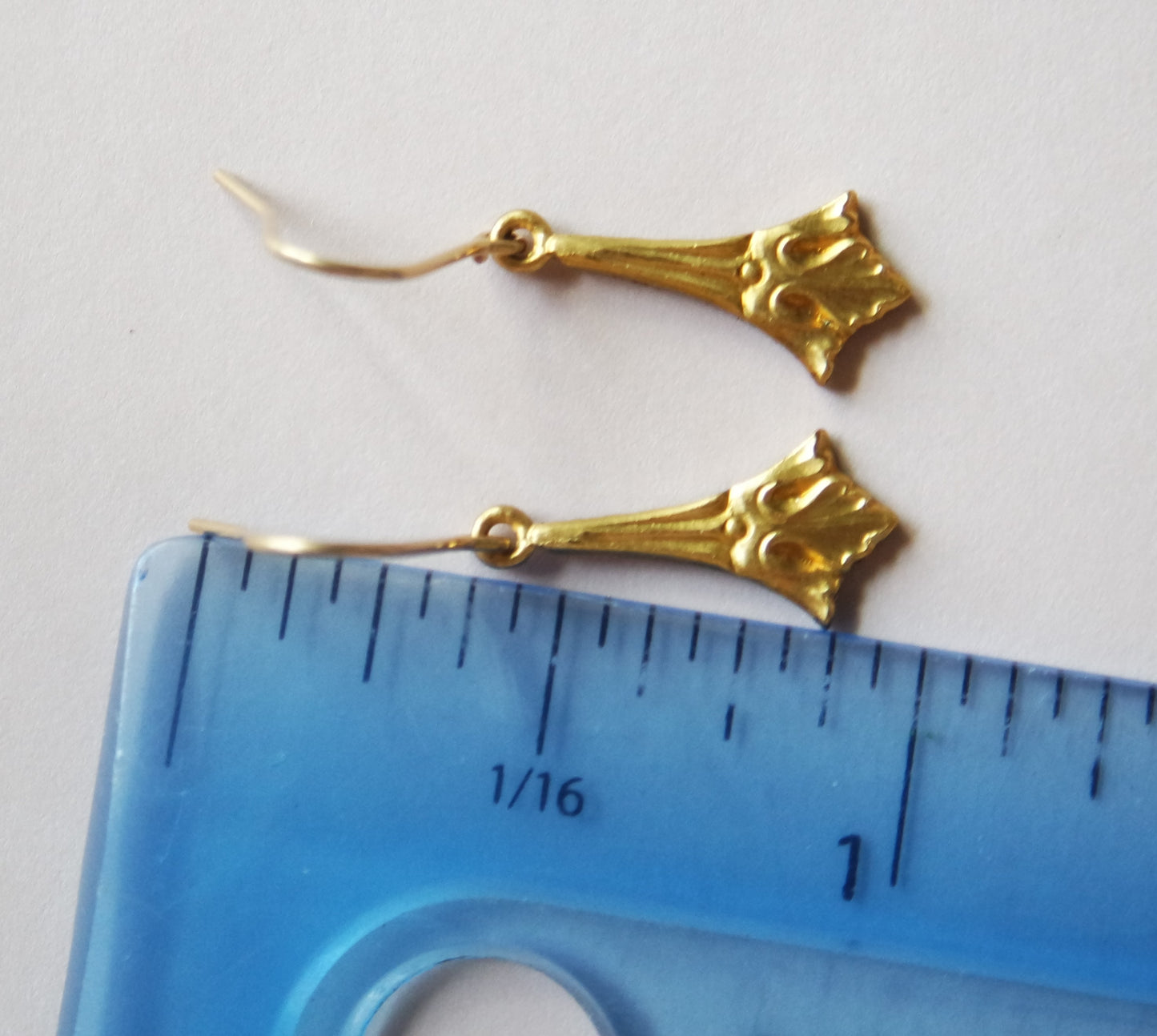 Art Deco Brass Gold Simple Intricate Small Dangle Drop Earrings