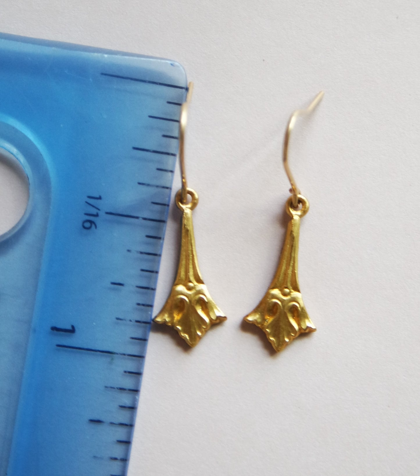 Art Deco Brass Gold Simple Intricate Small Dangle Drop Earrings
