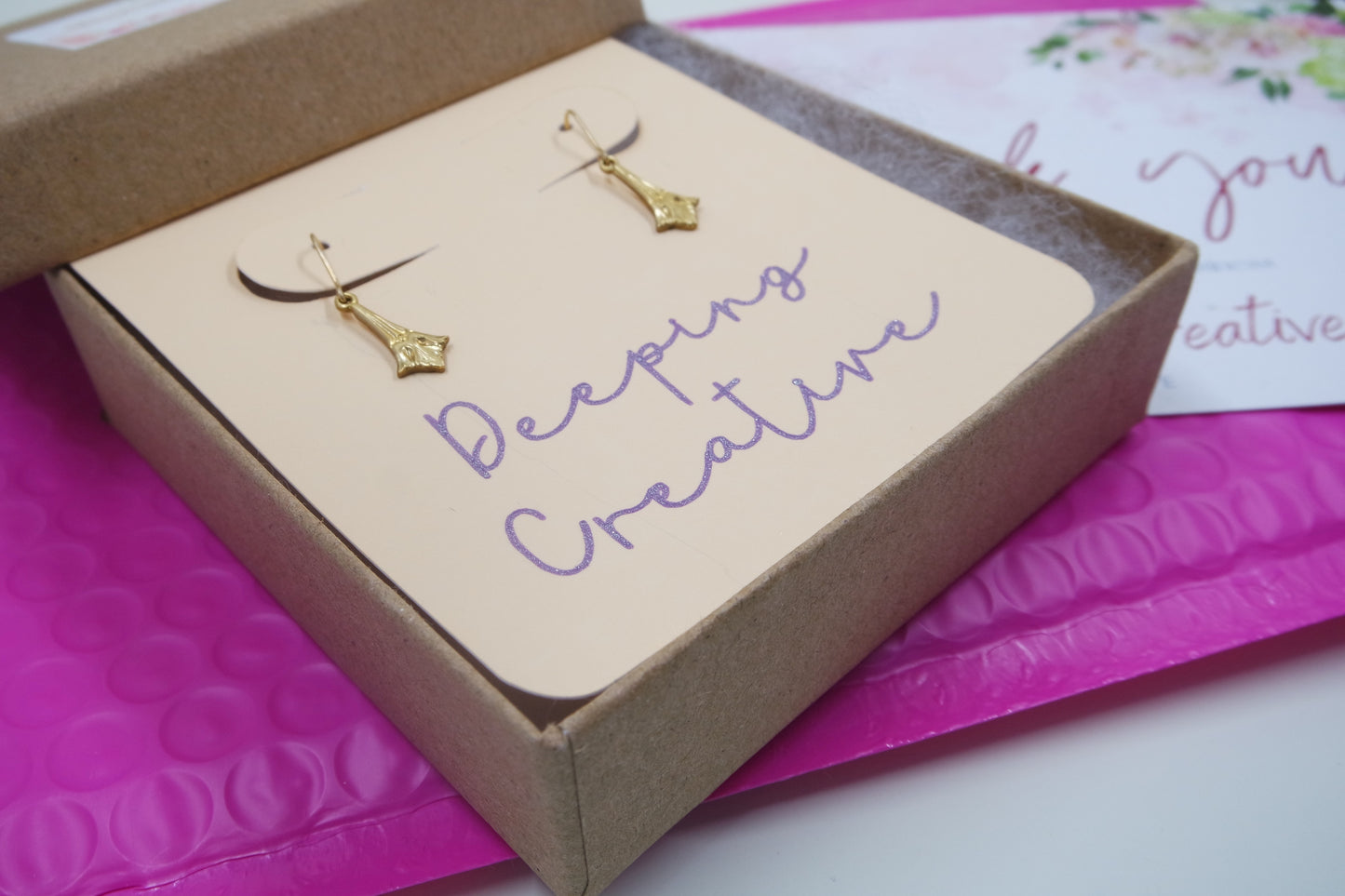 Art Deco Brass Gold Simple Intricate Small Dangle Drop Earrings