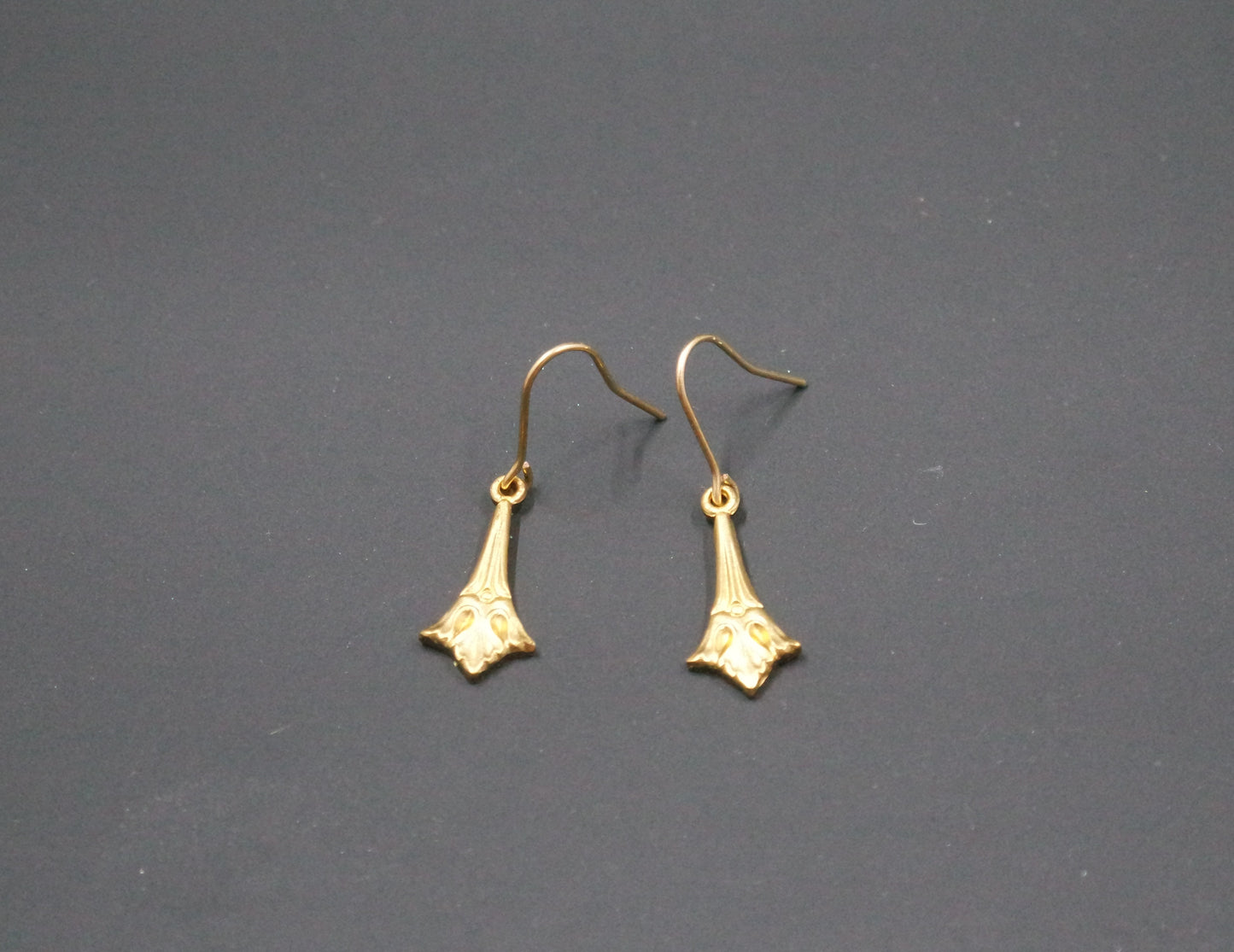 Art Deco Brass Gold Simple Intricate Small Dangle Drop Earrings