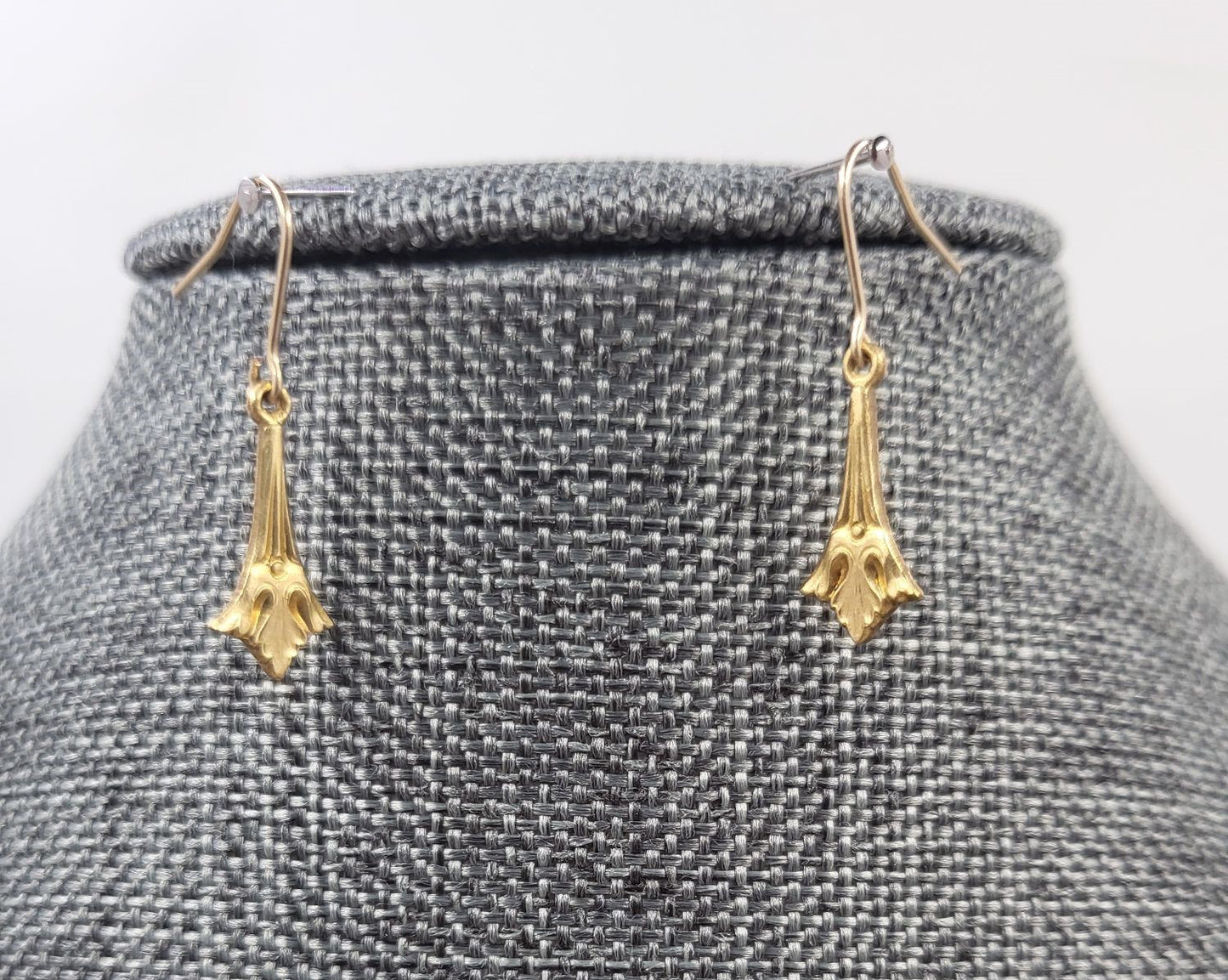 Art Deco Brass Gold Simple Intricate Small Dangle Drop Earrings