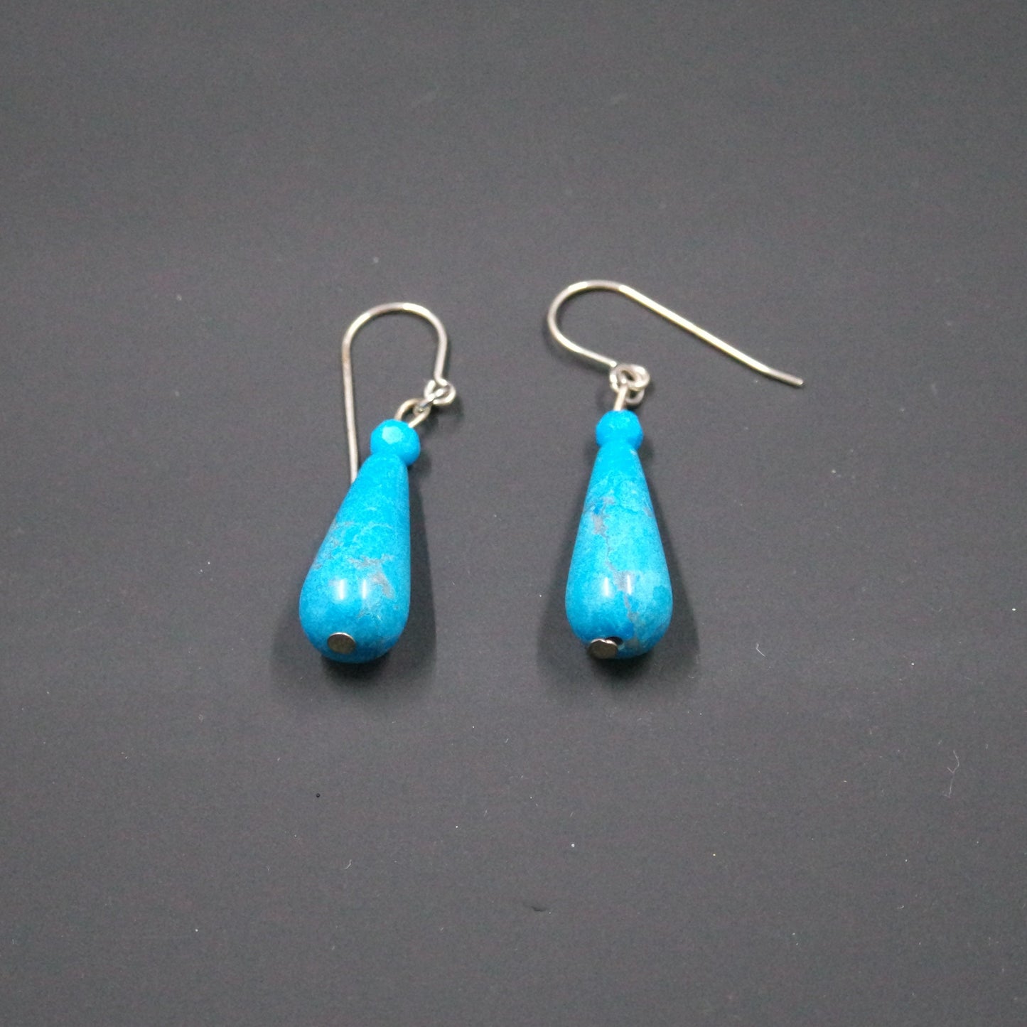 Turquoise Teardrop Stone Bead Silver Hook Dangle Drop Elegant Earrings