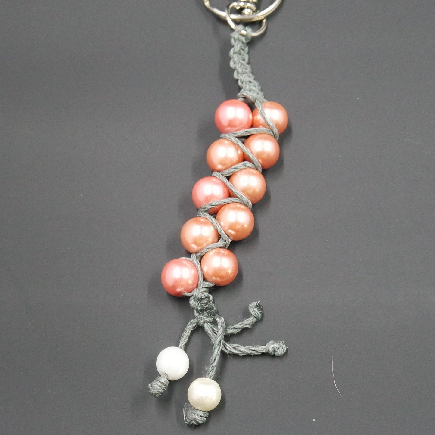 Pink White Faux Pearl Grey Black Macrame Knotted Cord Keychain Bag Charm