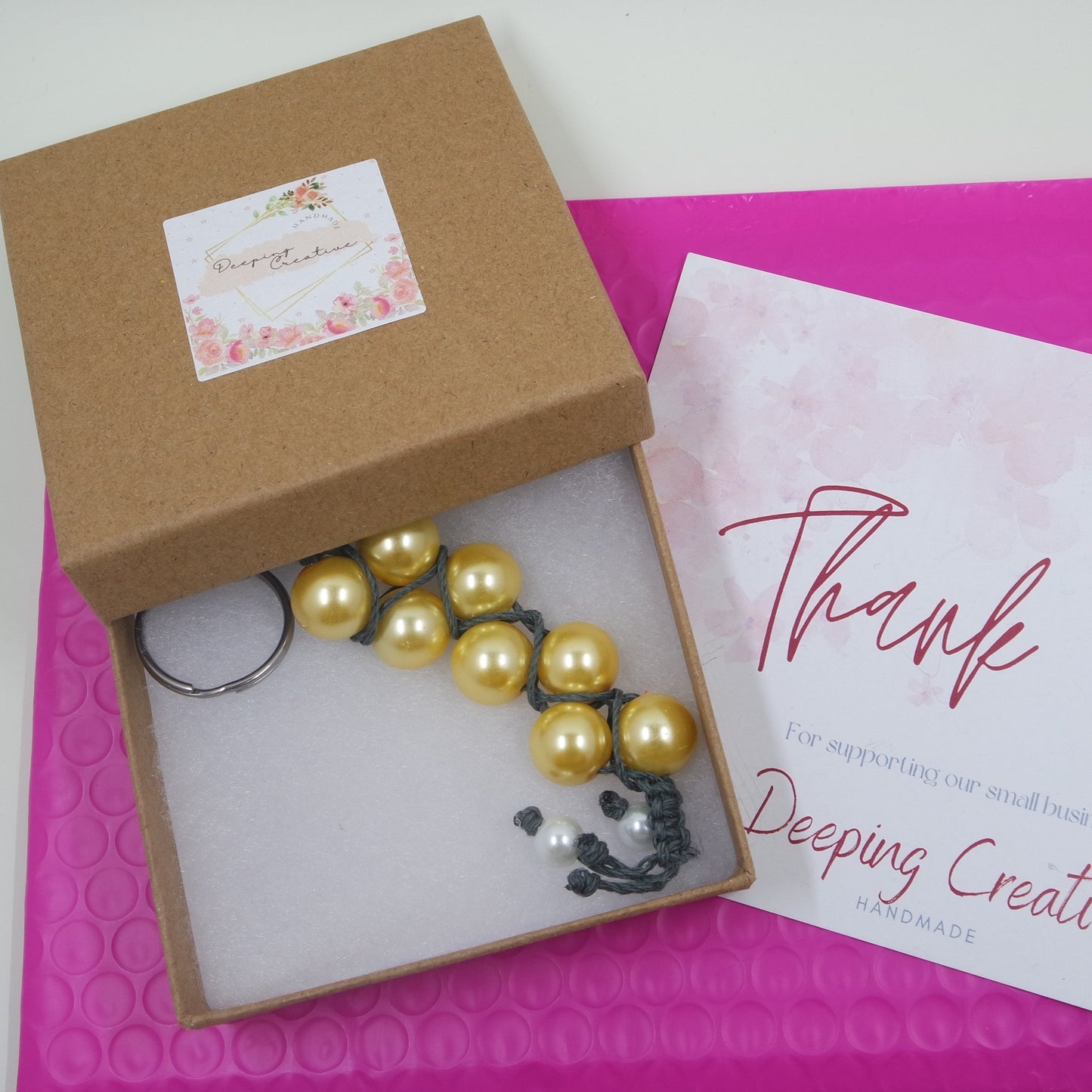 Yellow White Faux Pearl Grey Black Macrame Cord Knotted Keychain Bag Charm