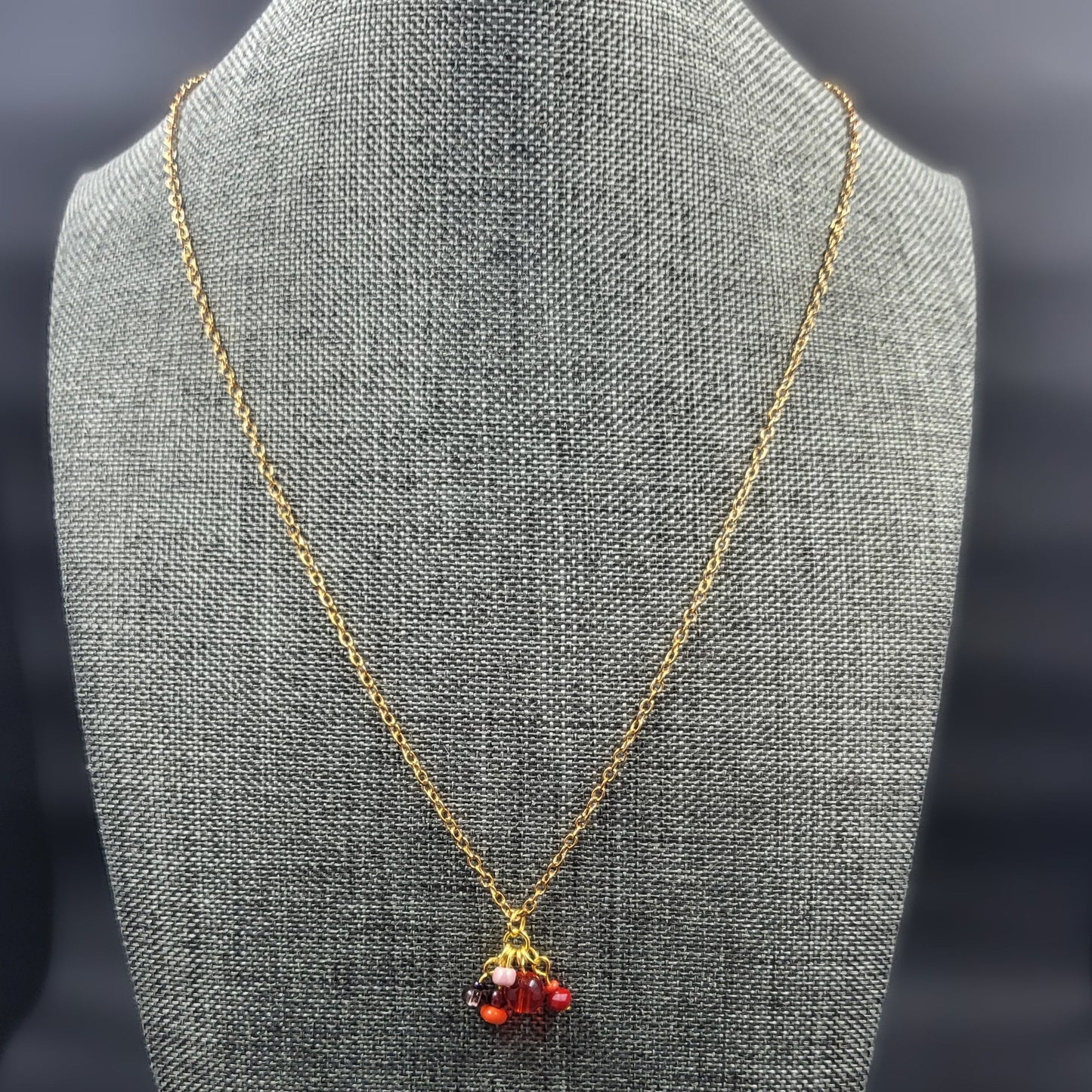Red Bead Cluster Pendant Gold Chain Bracelet - Unique Jewelry